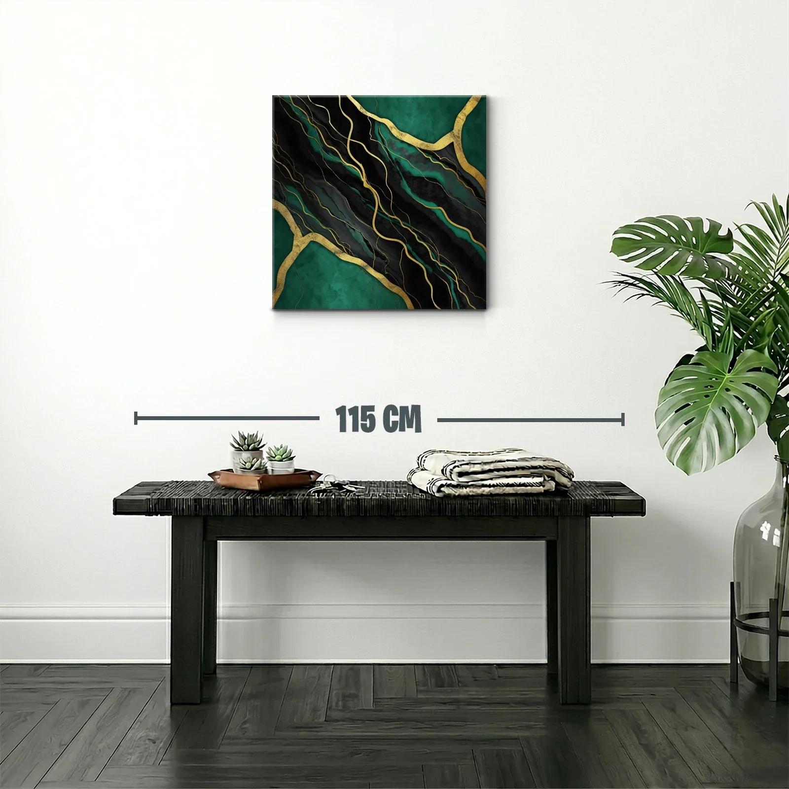 Cuadro abstracto en negro y verde con detalles dorados — miniatura 2