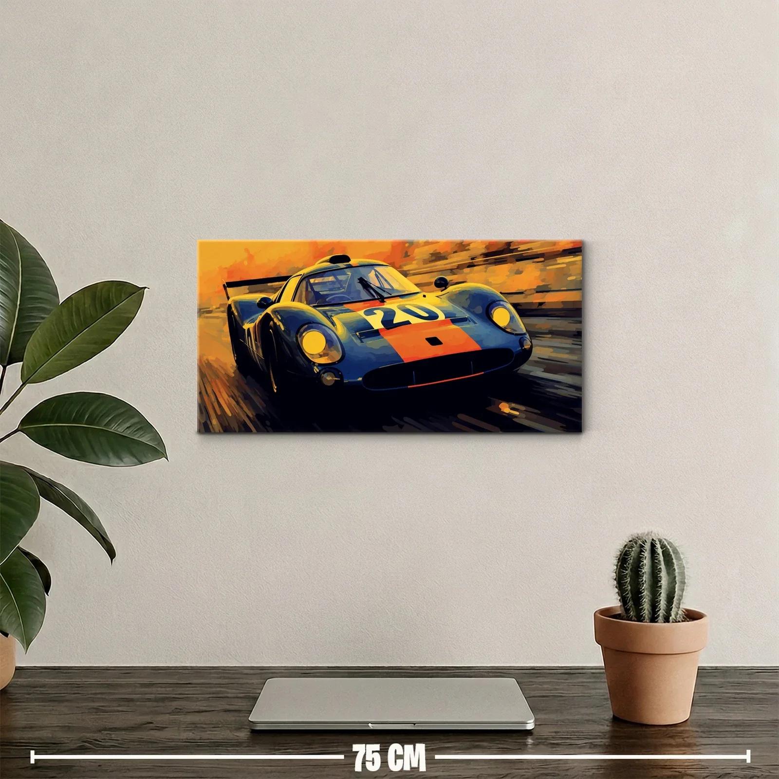 Cuadro coche de carreras clásico azul y naranja con número 20 — miniatura 2
