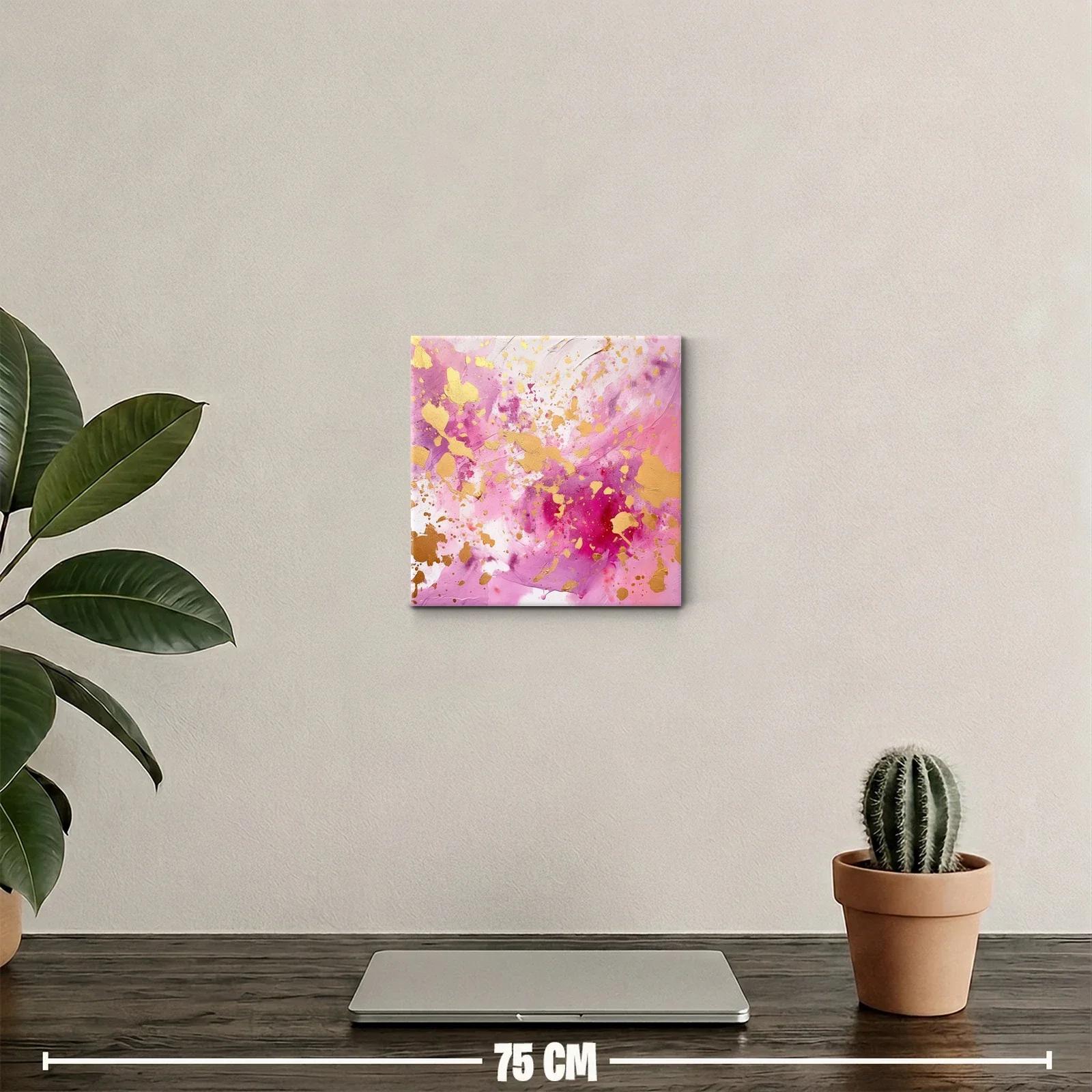 Cuadro abstracto con explosión de dorado y tonos rosas — miniatura 2