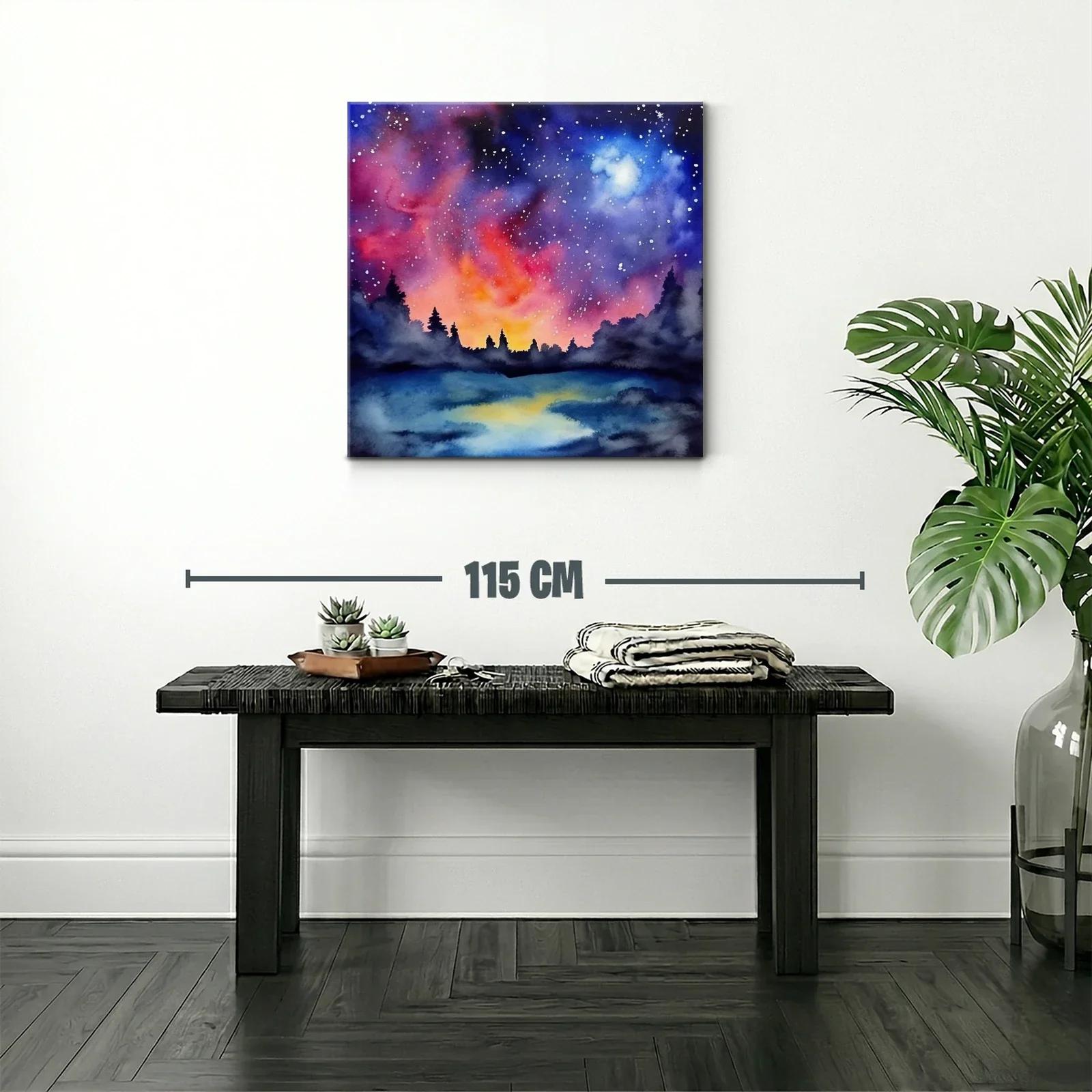 Cielo estrellado con bosque al atardecer vibrante — miniatura 2