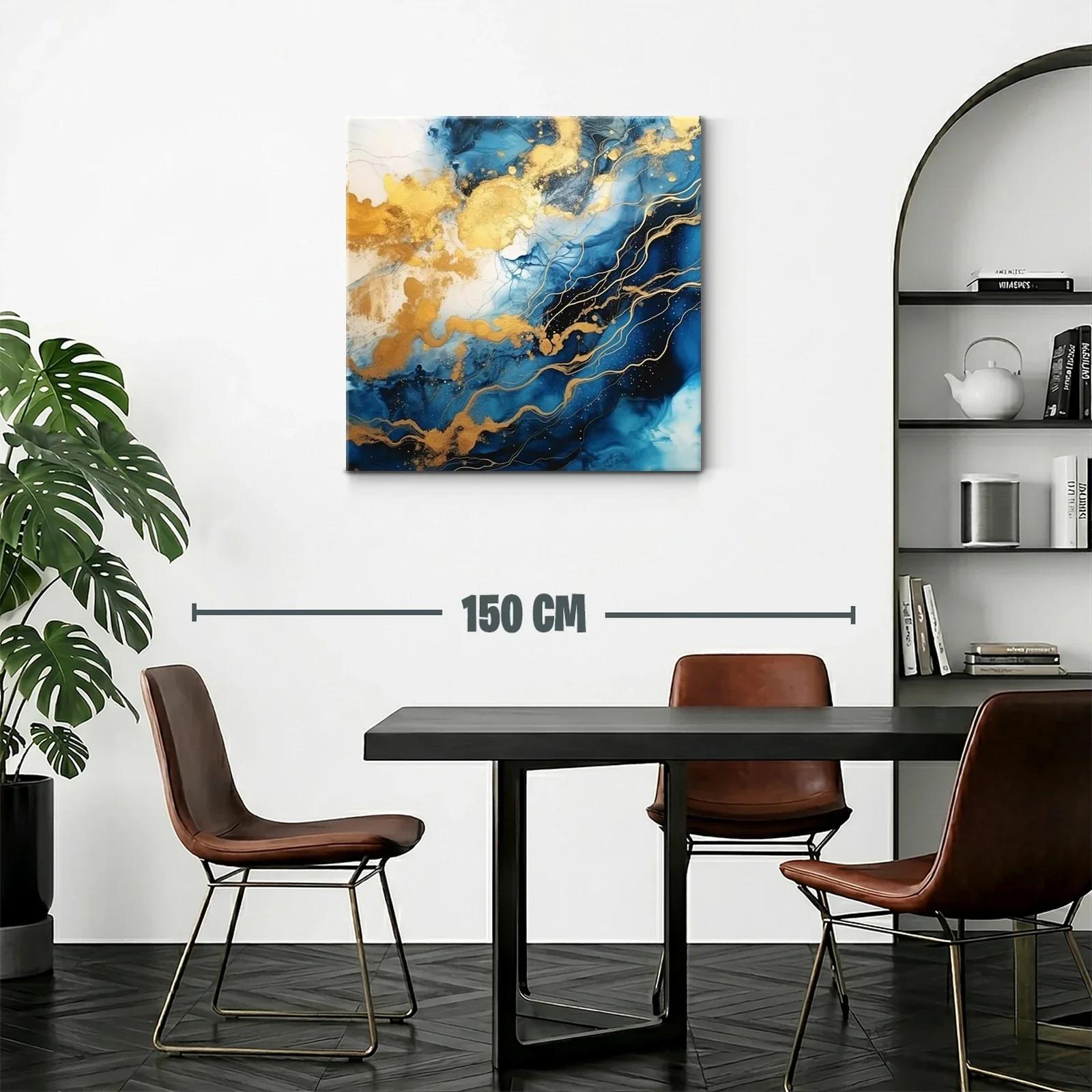 Cuadro abstracto con vibrantes tonos azules y dorados — miniatura 2