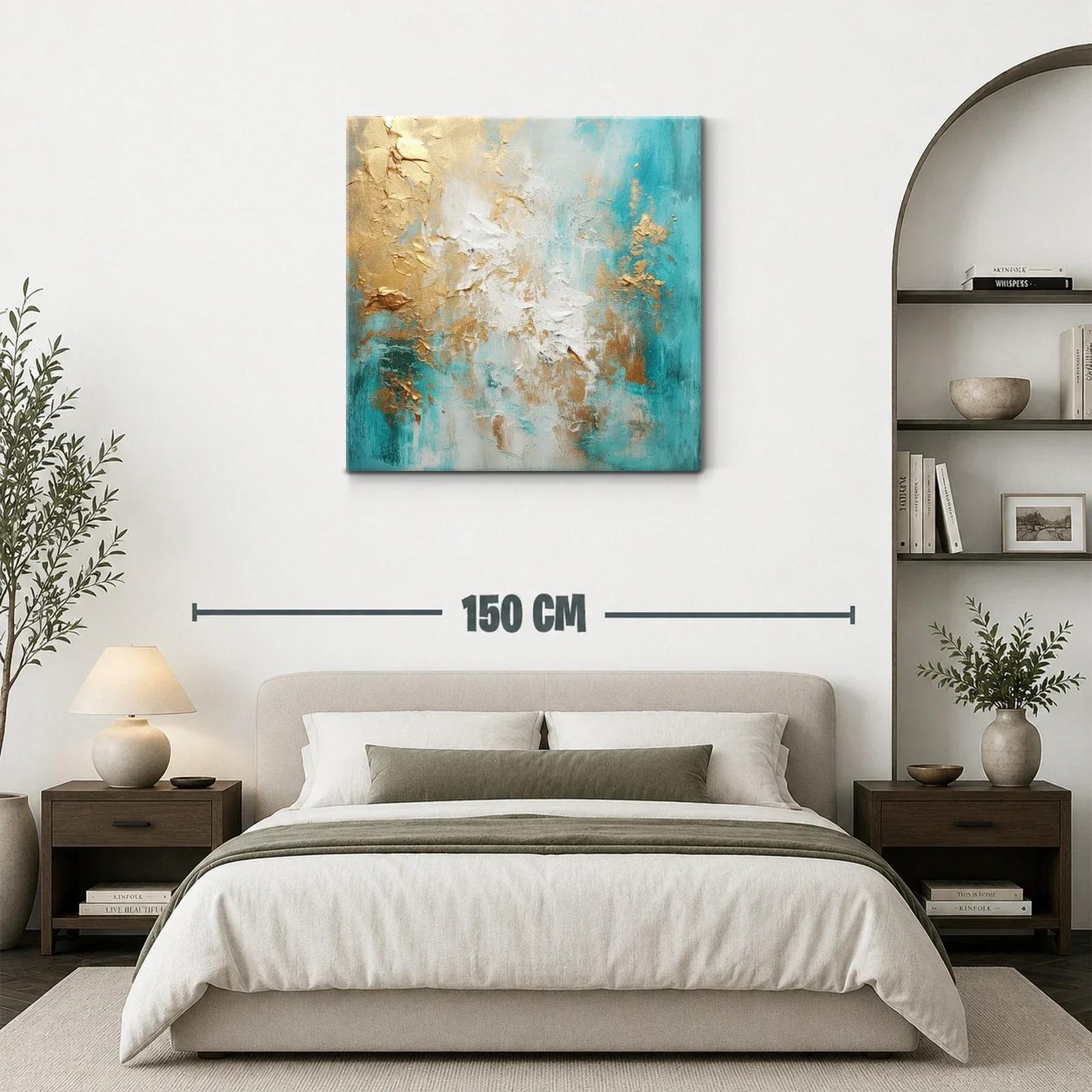 Arte abstracto con tonos turquesa y dorados cálidos — miniatura 3