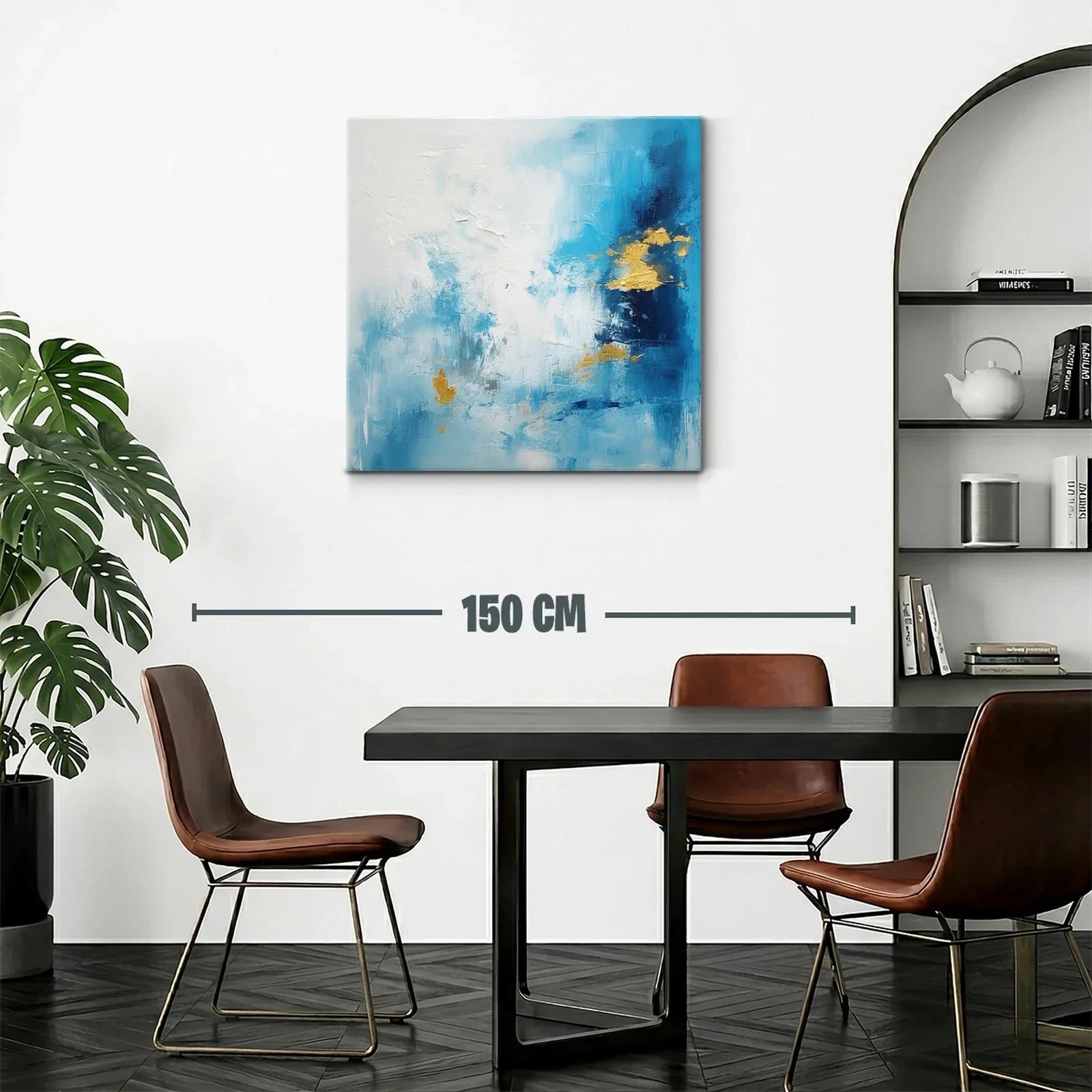 Cuadro abstracto con tonos azules y toques dorados — miniatura 2