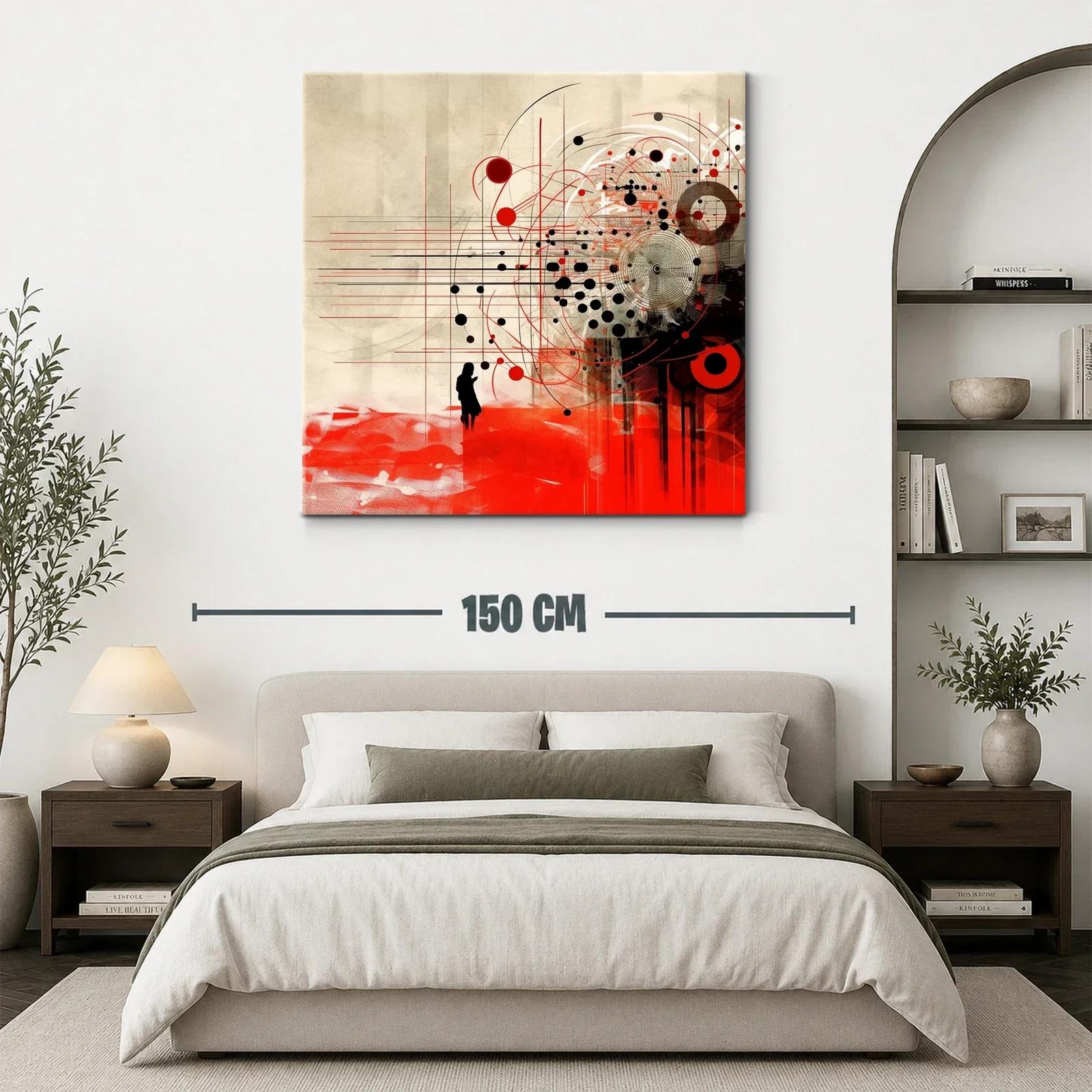 Cuadro abstracto con formas geométricas en rojo y negro — miniatura 3