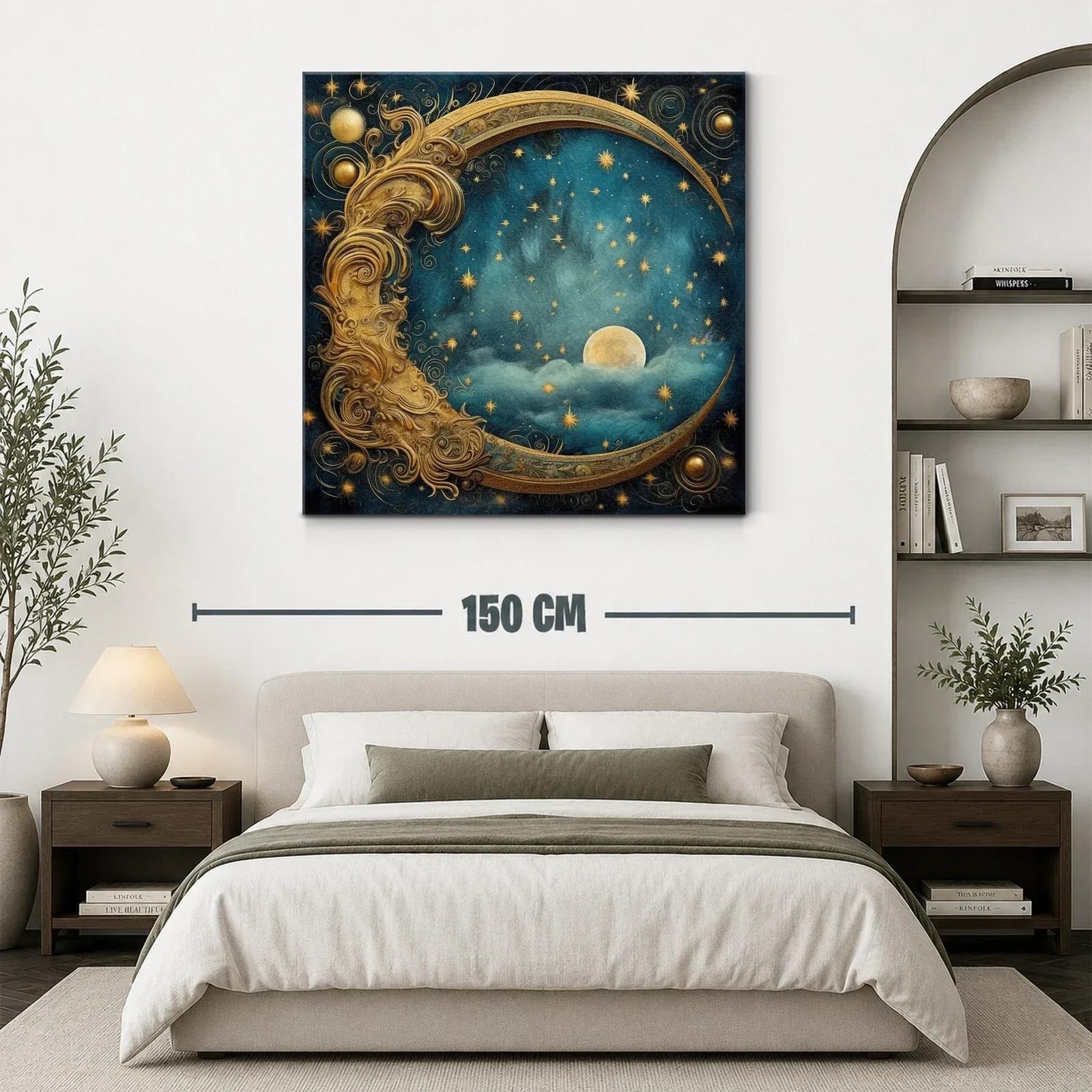 Luna Dorada entre Estrellas en Cielo Nocturno Azul Profundo — miniatura 3