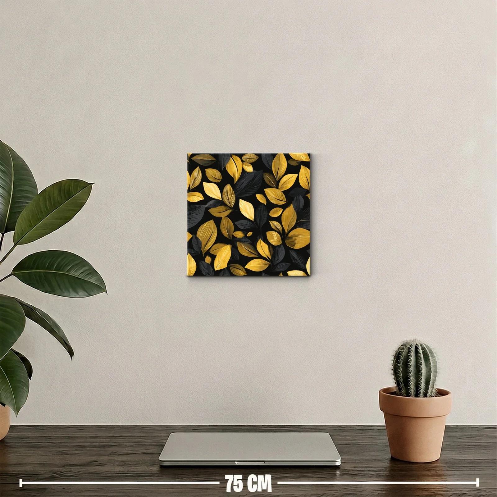 Cuadro decorativo hojas doradas y negras sobre fondo oscuro — miniatura 2