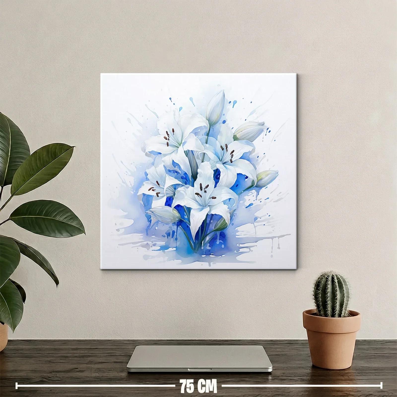 Cuadro floral con lirios blancos sobre fondo azul — miniatura 2