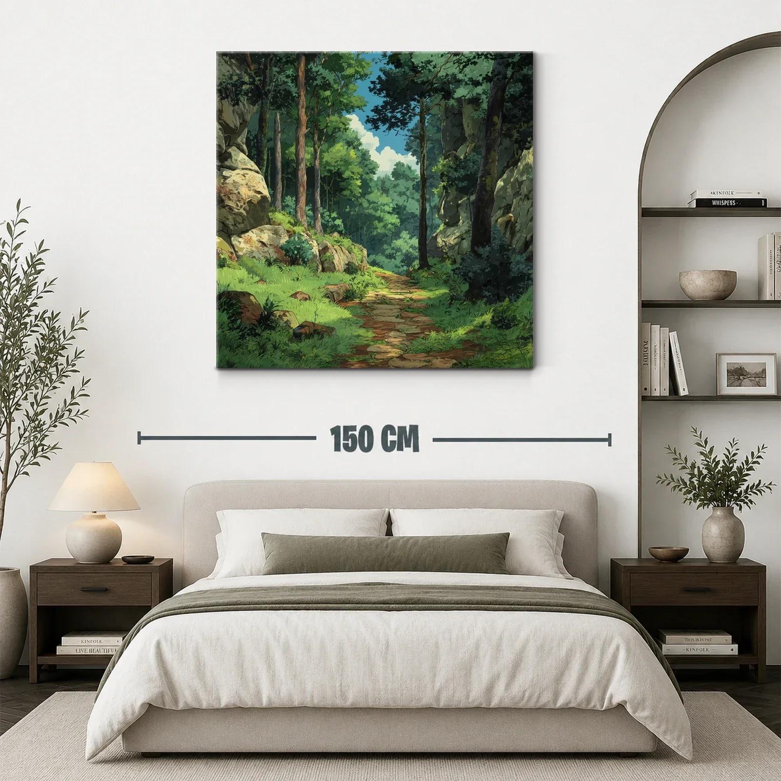 Camino entre árboles y rocas en bosque frondoso y tranquilo — miniatura 3