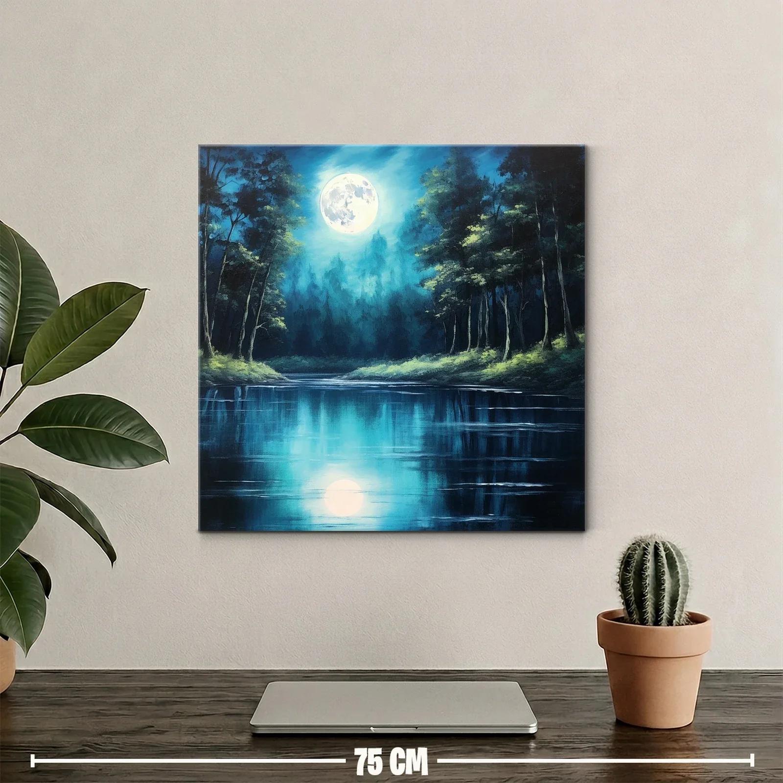 Meditación nocturna con reflejo lunar en el lago azul — miniatura 2