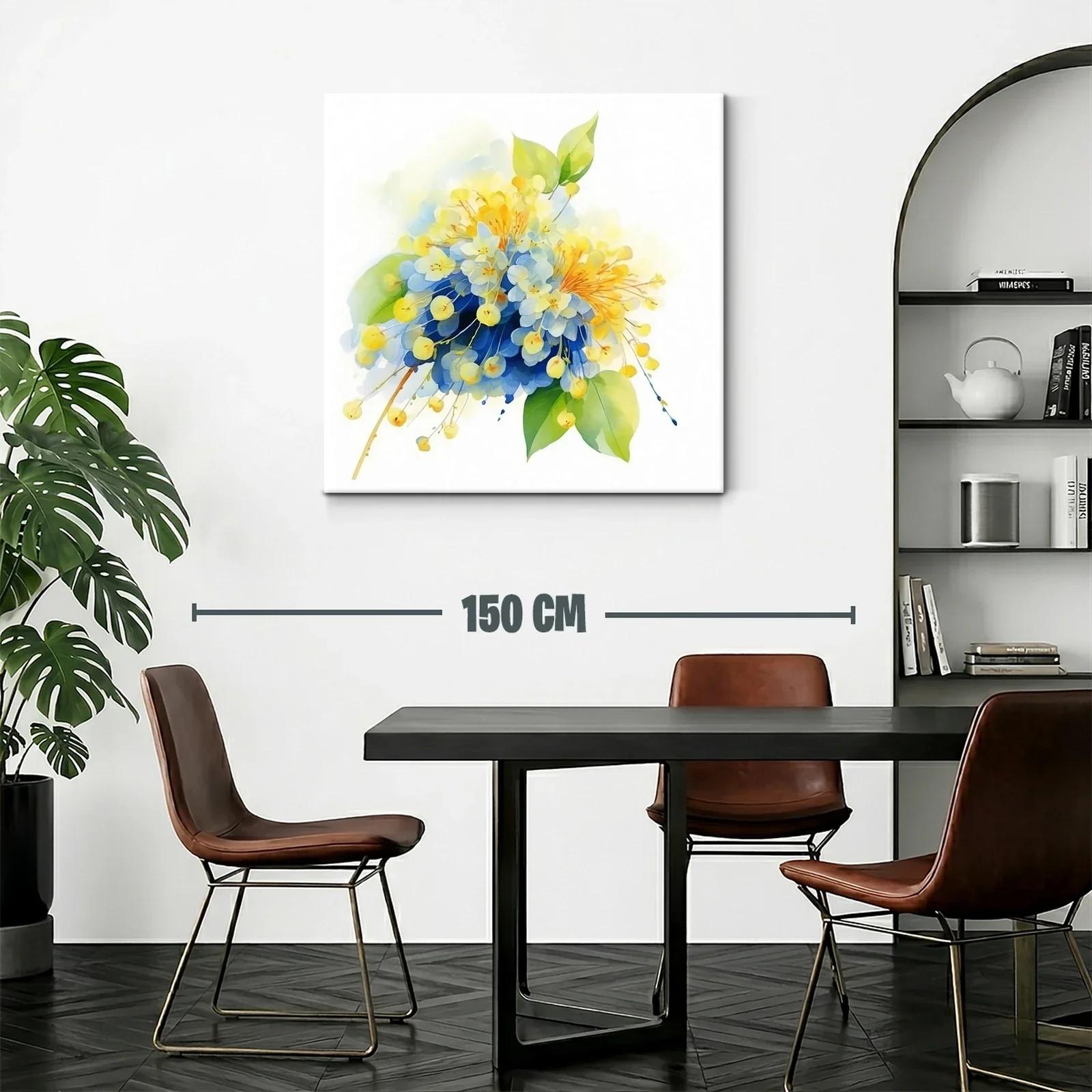 Cuadro floral en tonos azules y amarillos vibrantes — miniatura 2