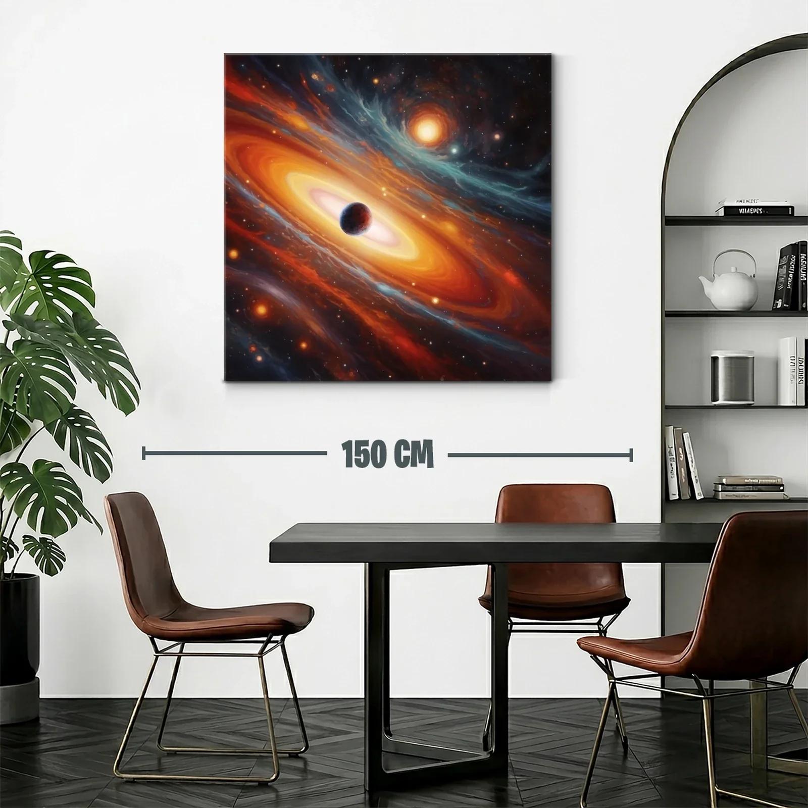 Cuadro galaxia en tonos cálidos con planeta central — miniatura 2