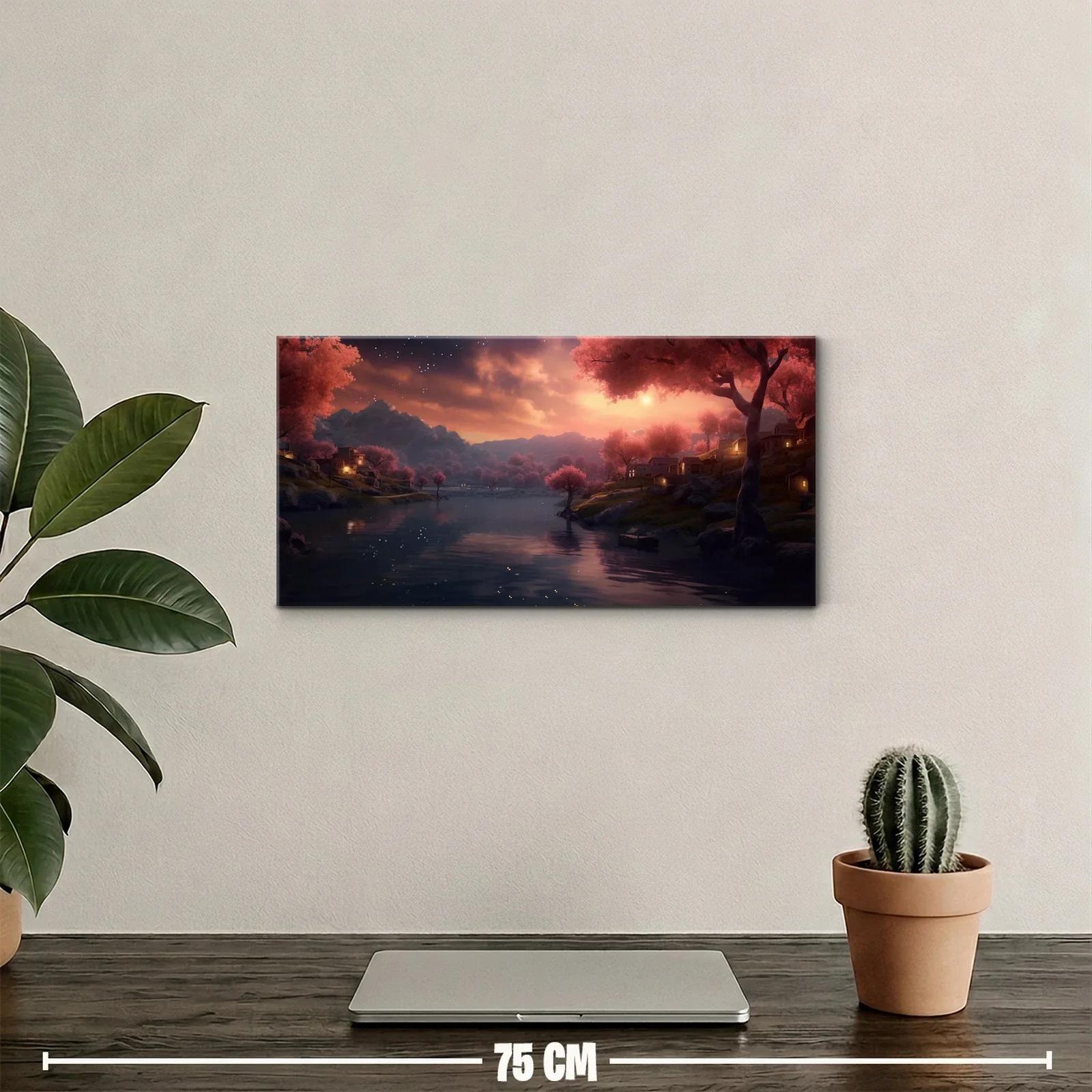 Cuadro paisaje de lago al atardecer con cielo reflejado — miniatura 2