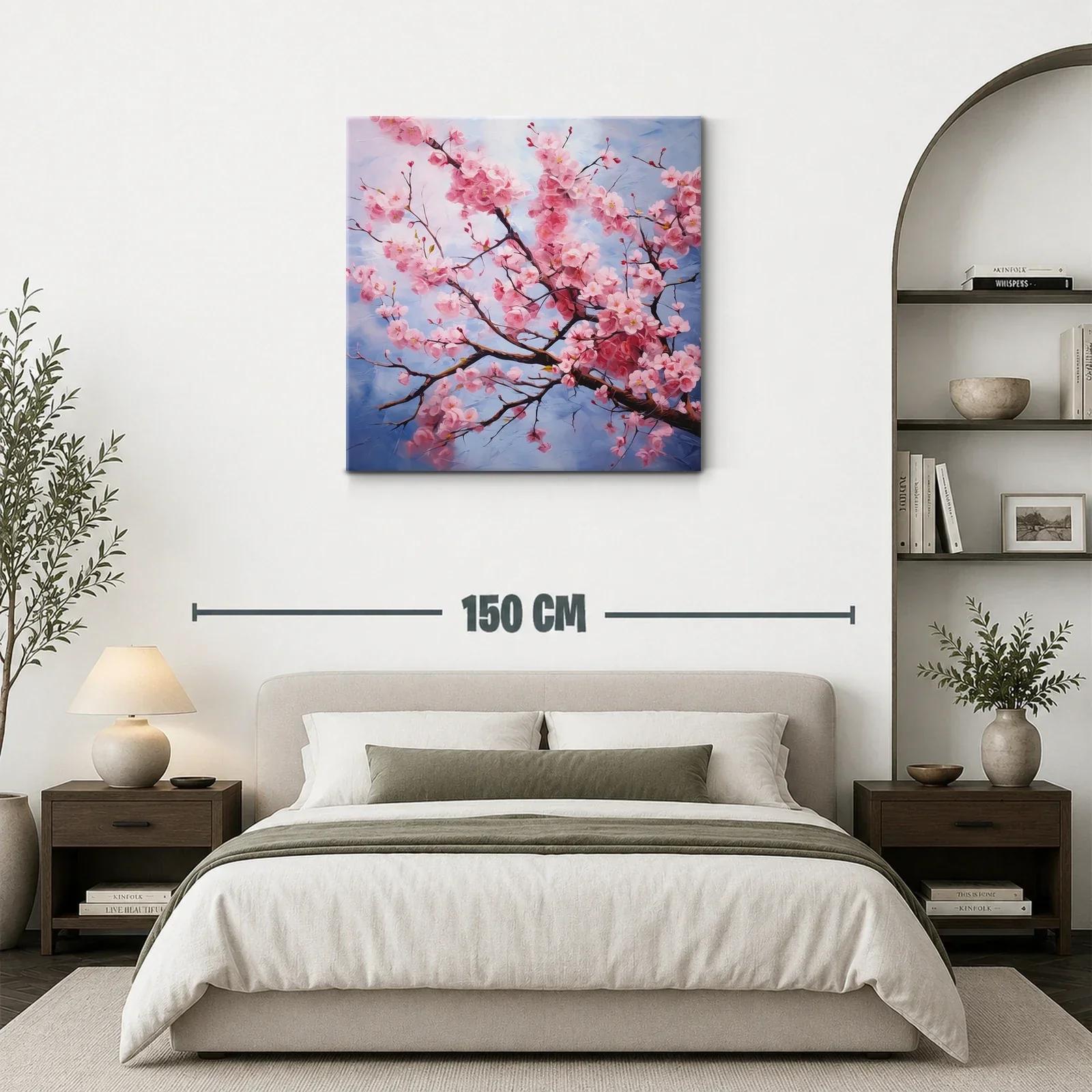 Rama de flores rosas sobre fondo azul celeste — miniatura 3