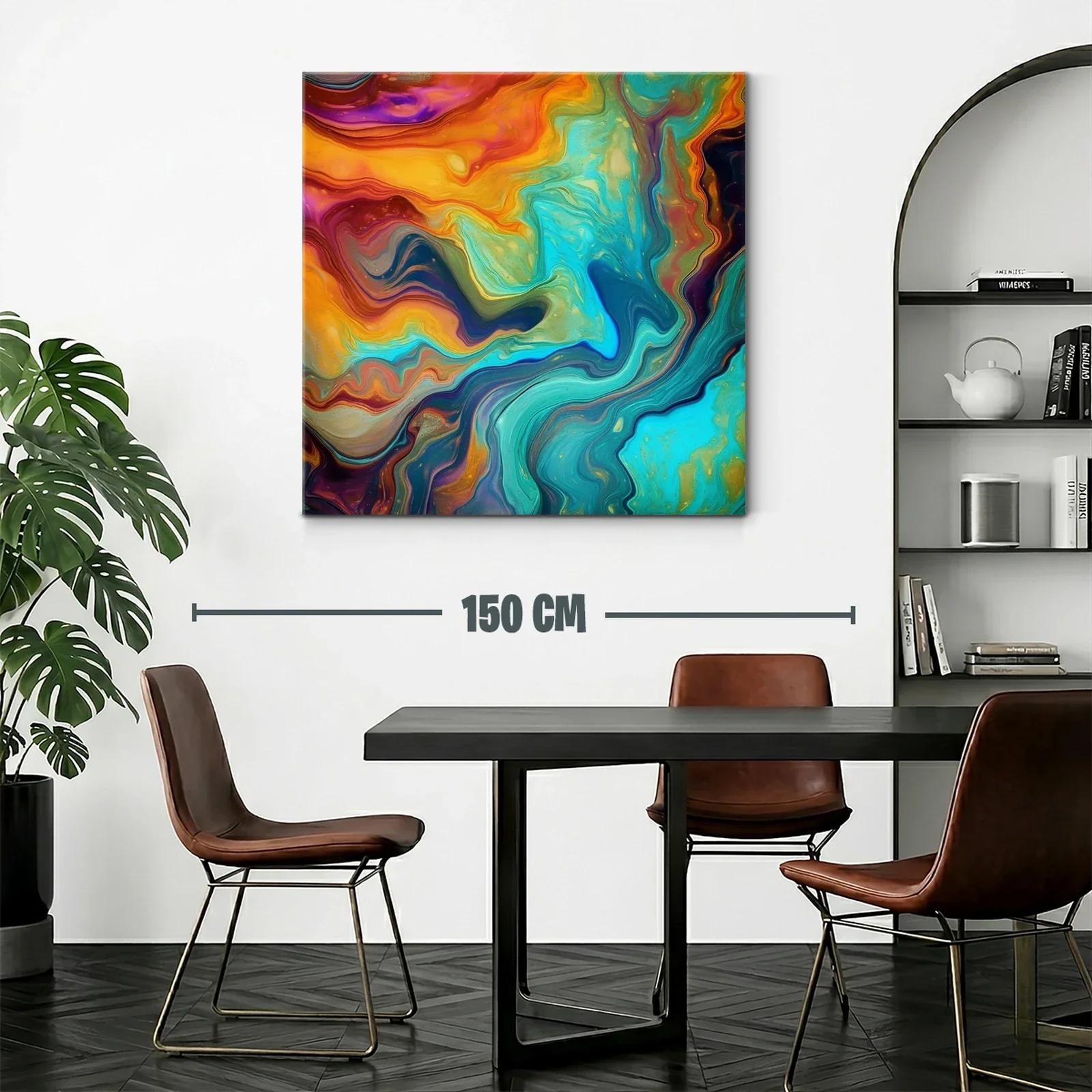 Composición abstracta con vibrantes tonos turquesa y cálidos anaranjados — miniatura 2
