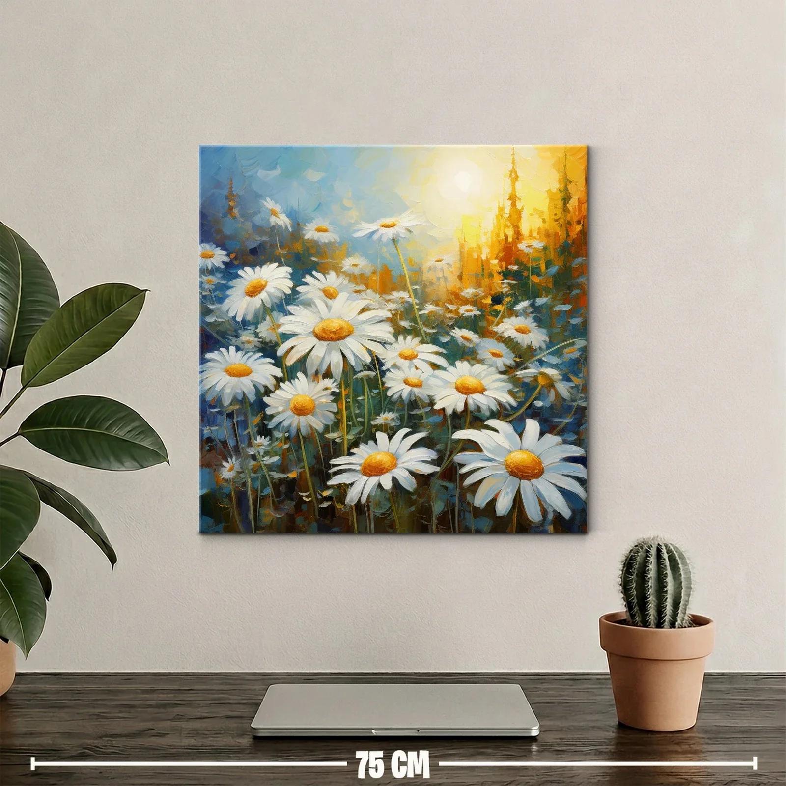 Campo luminoso de margaritas con amanecer dorado — miniatura 2