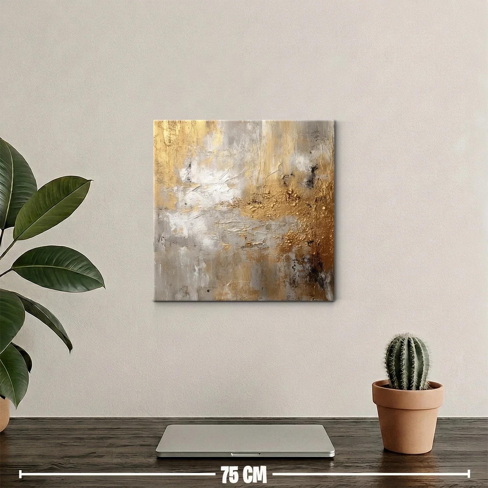 Cuadro abstracto en tonos dorados y grises con textura rica — miniatura 2