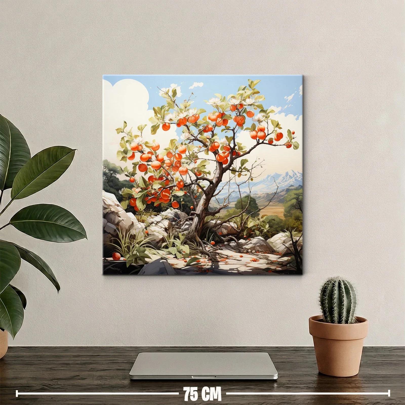 Árbol frutal en paisaje natural con tonos cálidos y cielo azul — miniatura 2