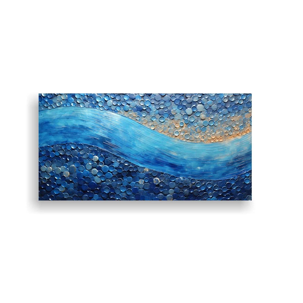 Cuadro ola abstracta azul con círculos texturizados — imagen principal