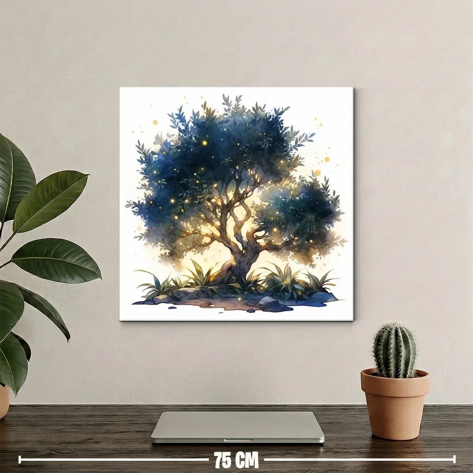 Árbol iluminado con luces doradas sobre paisaje natural — miniatura 2