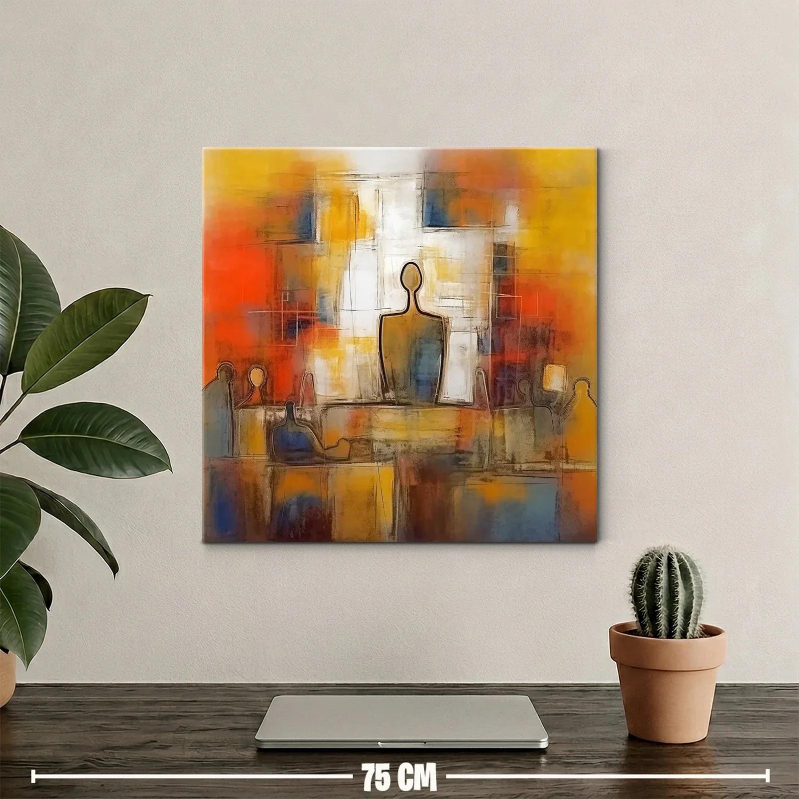 Cuadro abstracto con figuras humanas y tonos cálidos vibrantes — miniatura 2