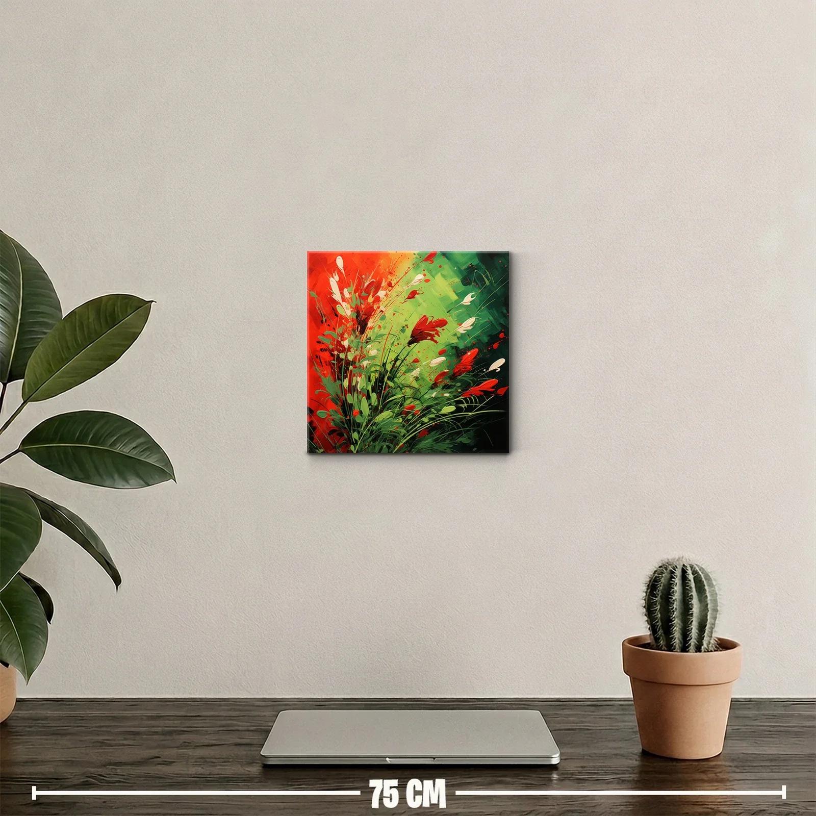 Cuadro vibrante con explosión de flores rojas y verdes — miniatura 2
