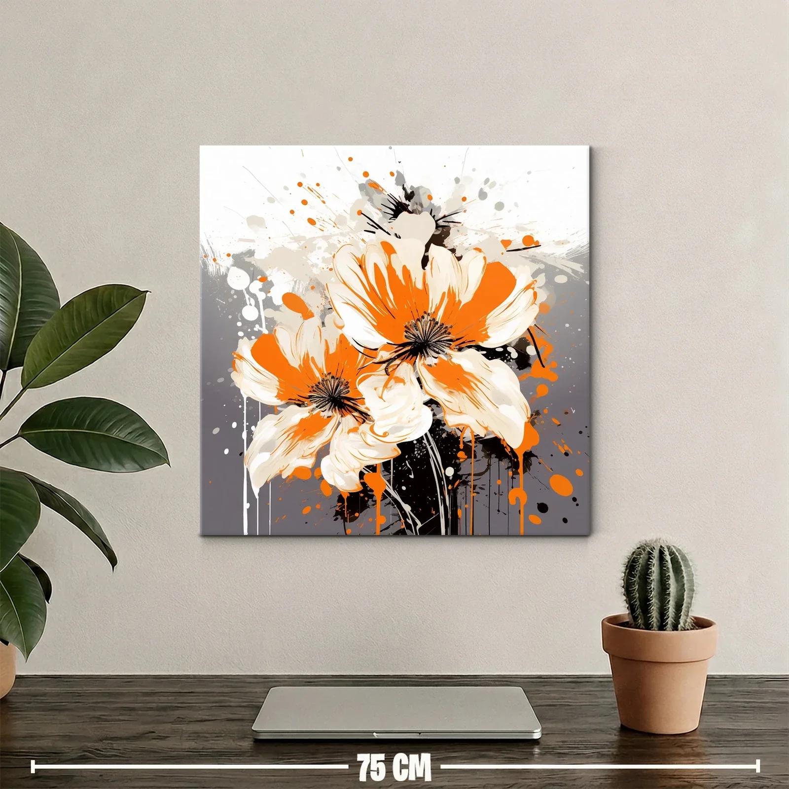 Cuadro moderno con flores vibrantes en tonos naranja y crema — miniatura 2