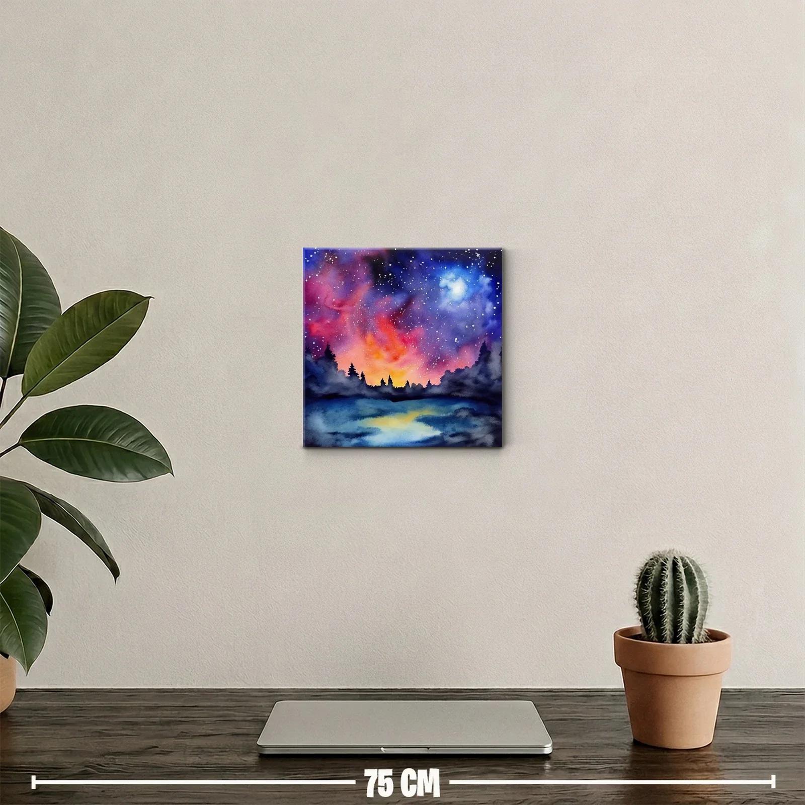 Cielo estrellado con bosque al atardecer vibrante — miniatura 2