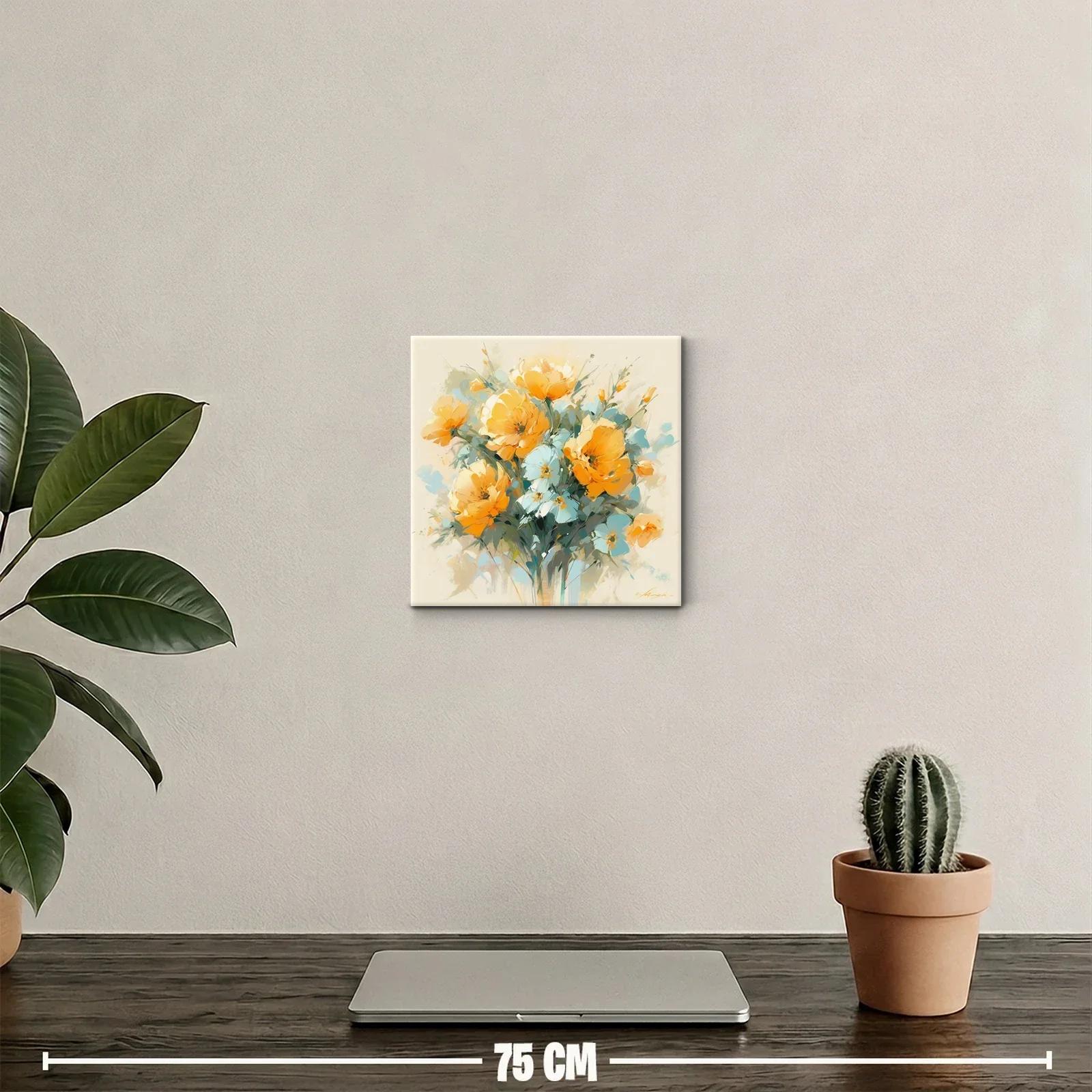 Ramo floral vibrante con tonos cálidos y azules suaves — miniatura 2