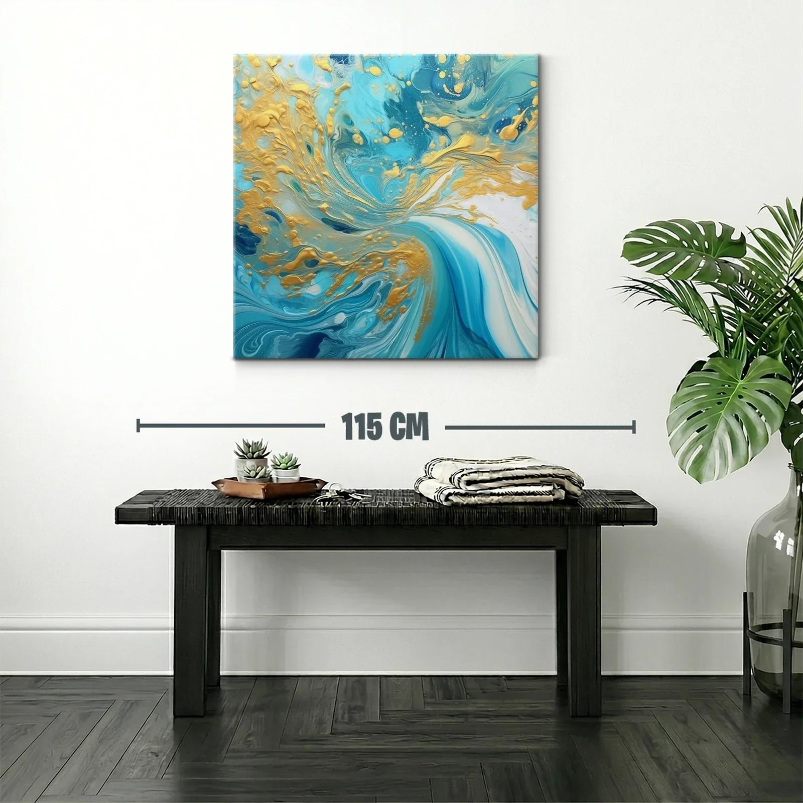 Cuadro abstracto con remolinos en azul y dorado elegante — miniatura 2