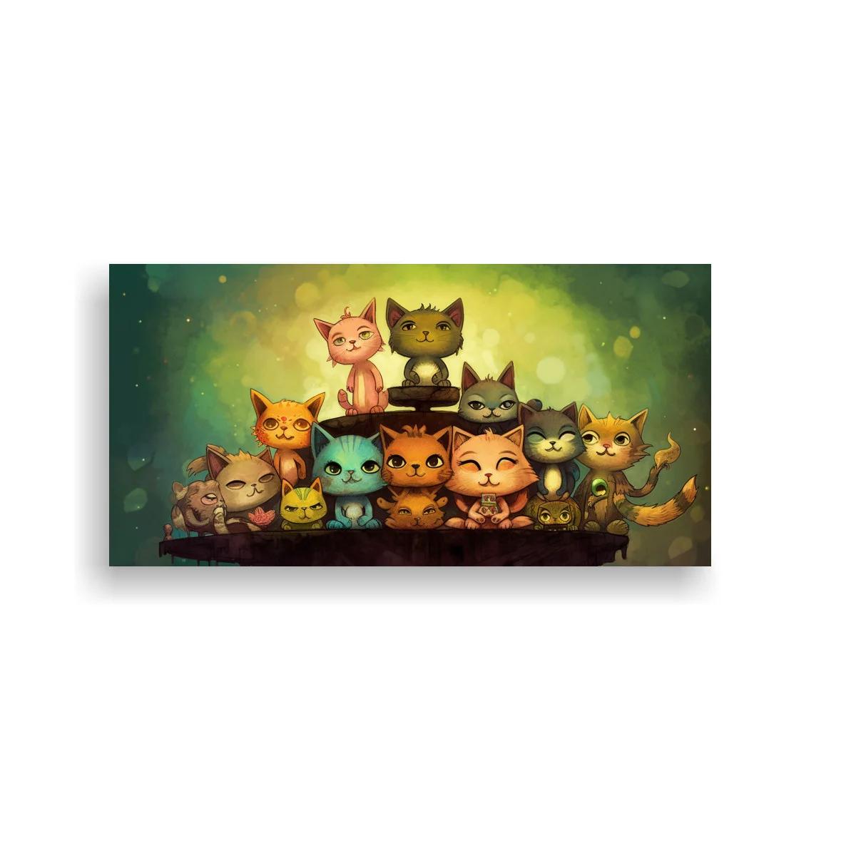 Cuadro grupo de gatos caricaturescos sobre base oscura — imagen principal