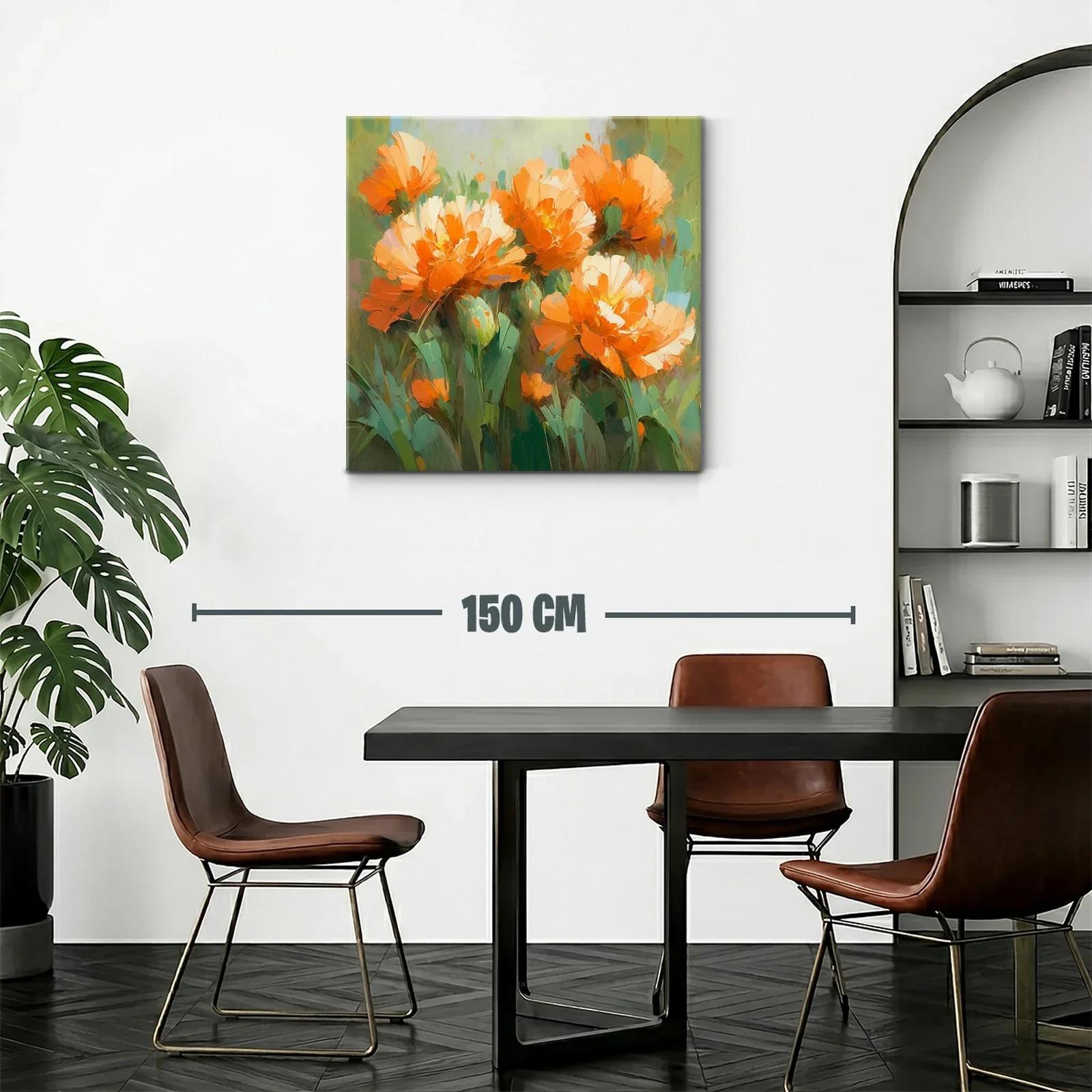 Flores vibrantes en tonos cálidos sobre fondo verde — miniatura 2