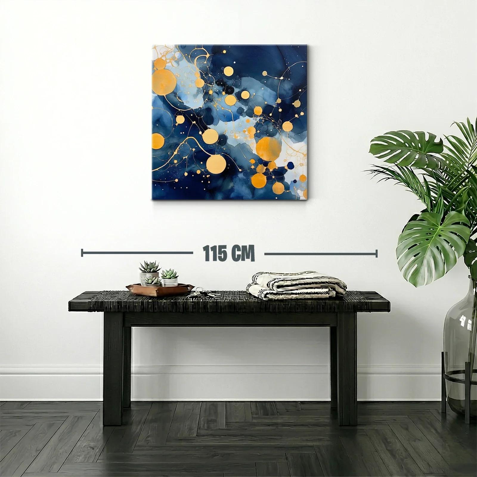Cuadro abstracto con círculos dorados sobre fondo azul marino — miniatura 2