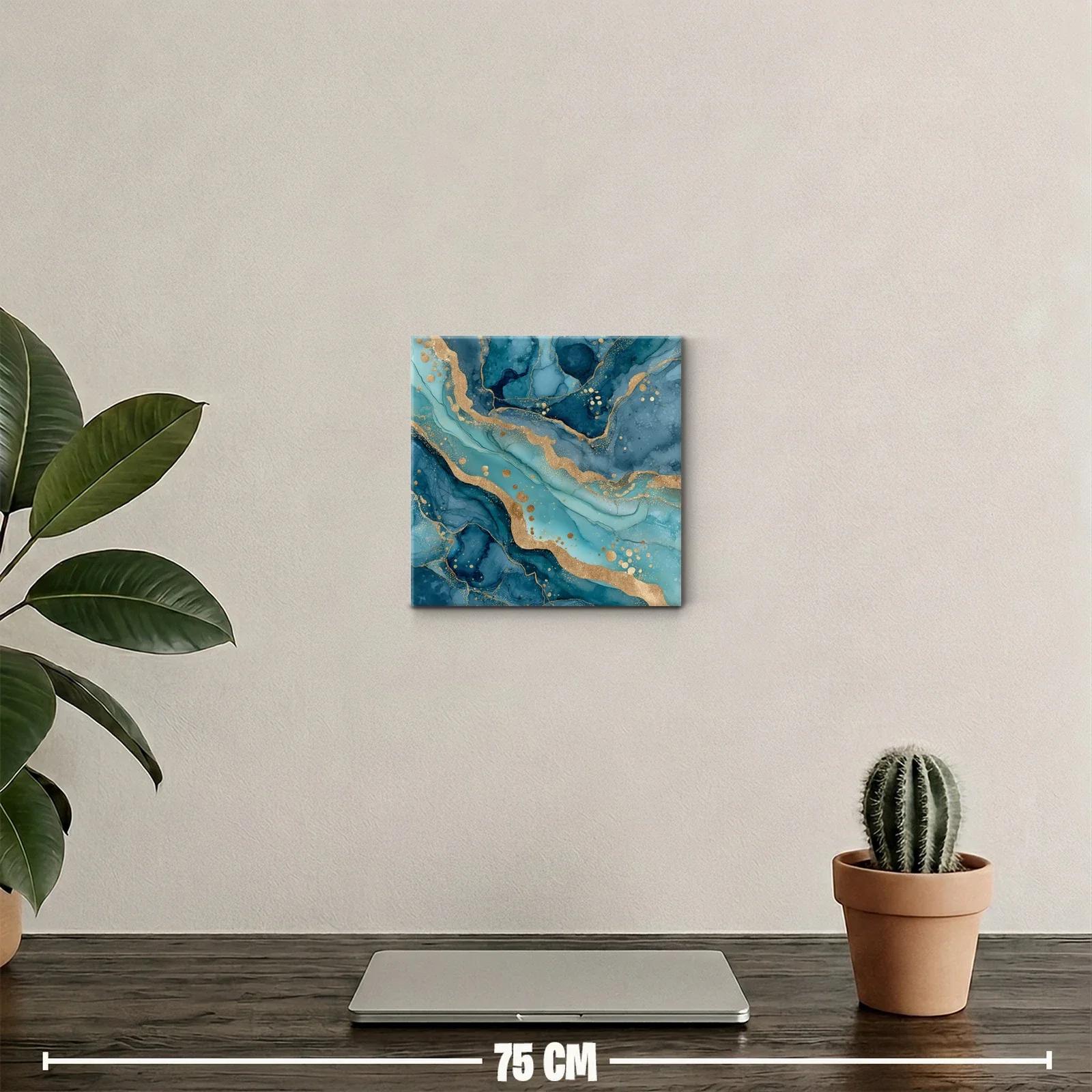 Cuadro abstracto con tonos azules y detalles dorados brillantes — miniatura 2