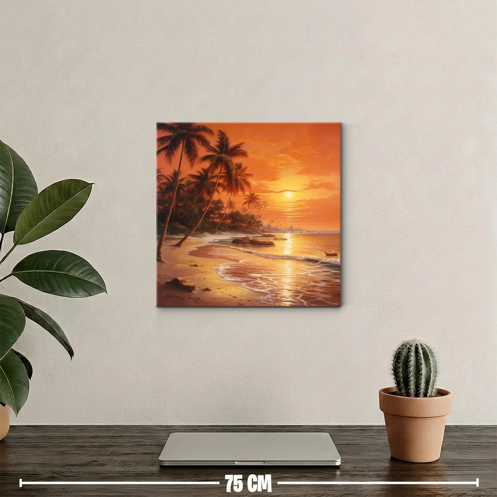 Paisaje tropical con palmeras al atardecer dorado — miniatura 2