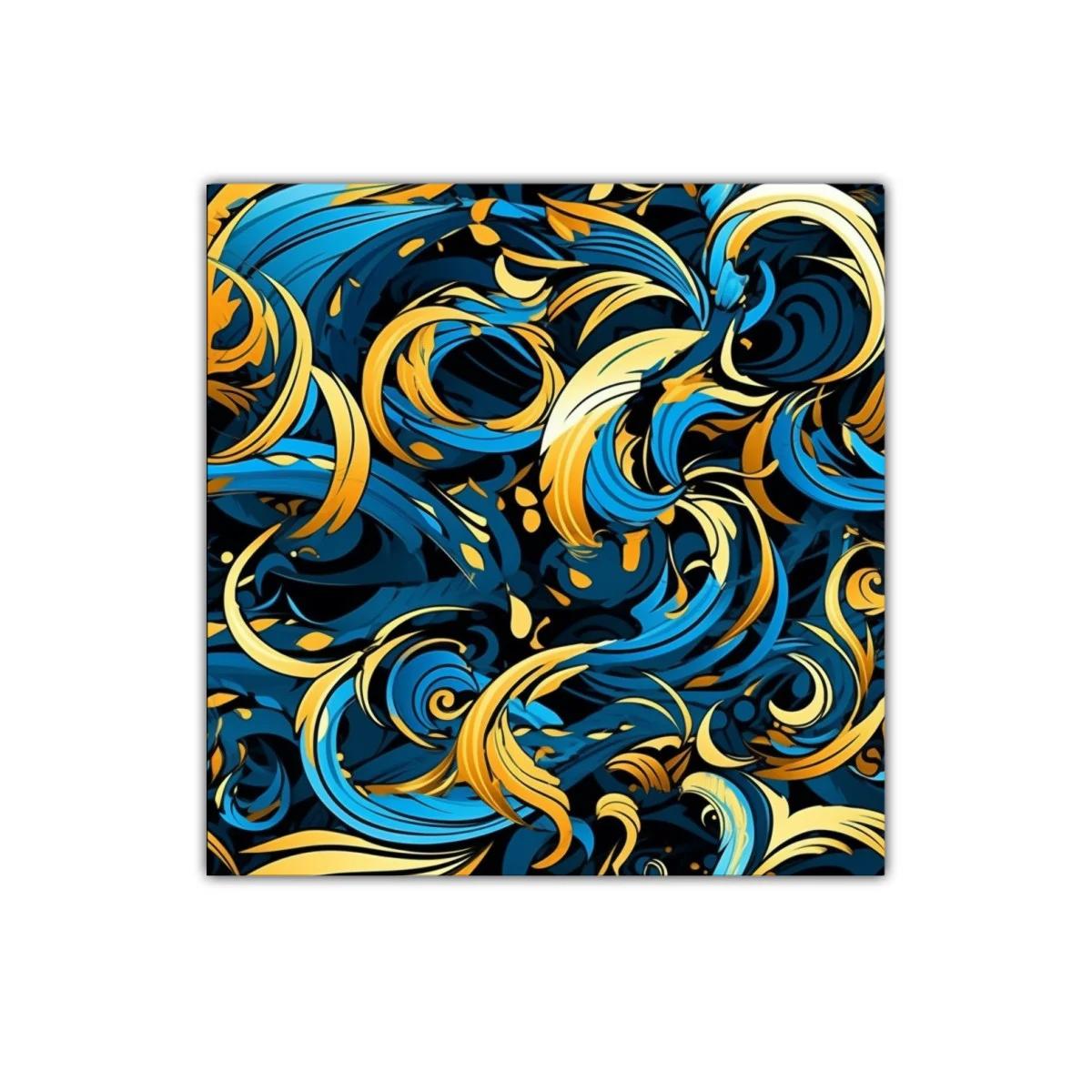 Cuadro decorativo con vibrantes formas abstractas en azul y dorado — imagen principal