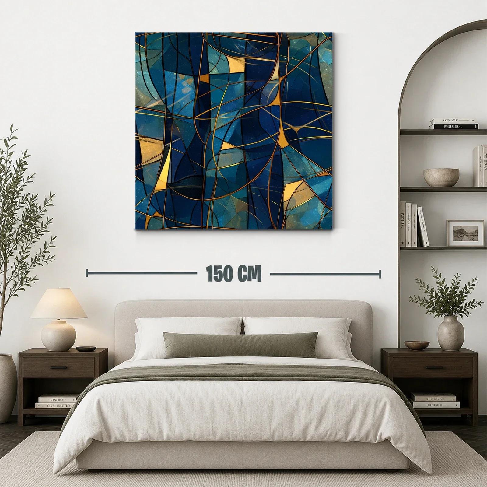 Composición abstracta con tonos azules y líneas doradas entrelazadas — miniatura 3