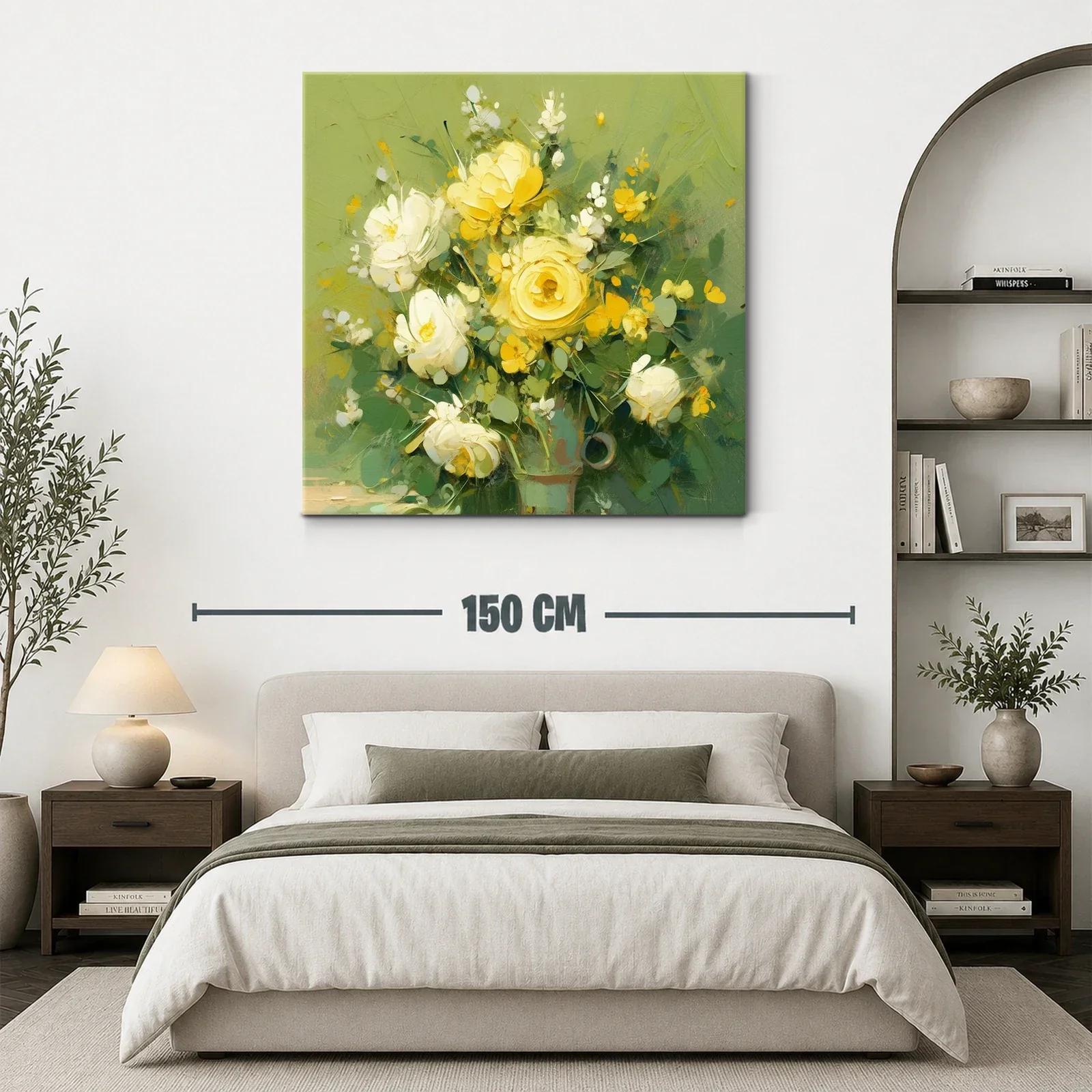Cuadro floral con vibrantes tonos amarillos y verdes — miniatura 3