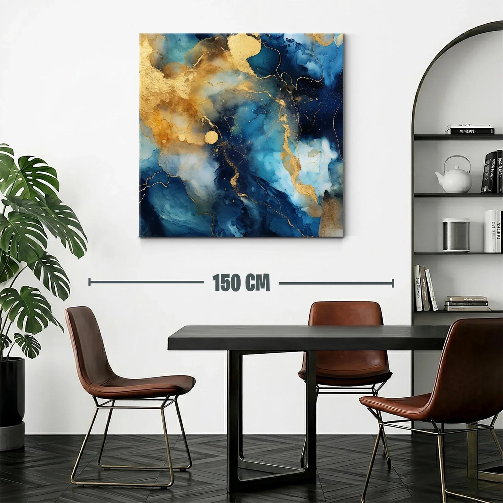 Cuadro abstracto en tonos azules y dorados con textura fluida — miniatura 2