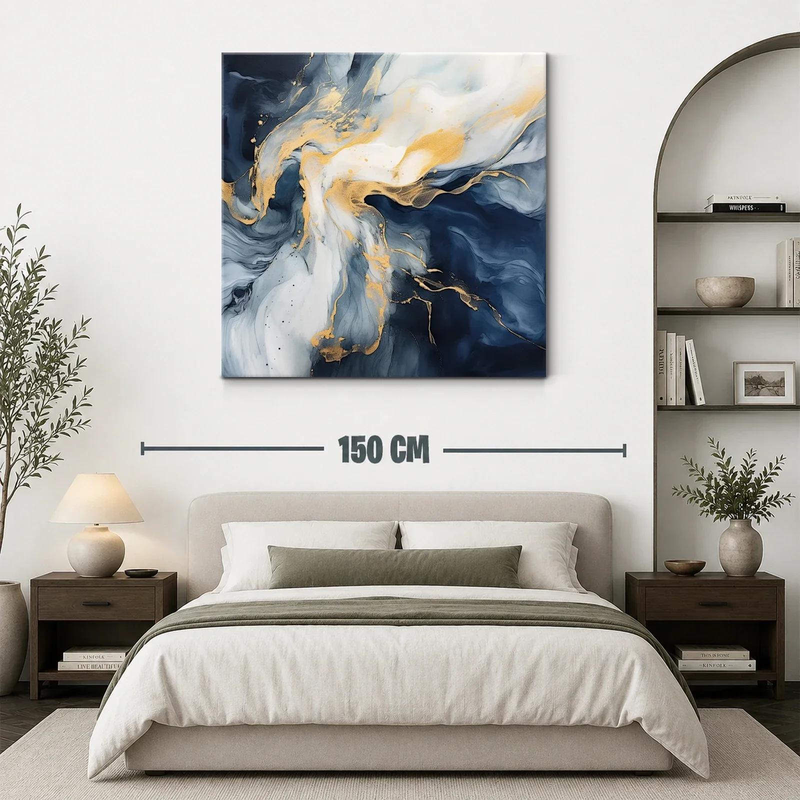Cuadro abstracto en tonos azul y dorado elegante y moderno — miniatura 3