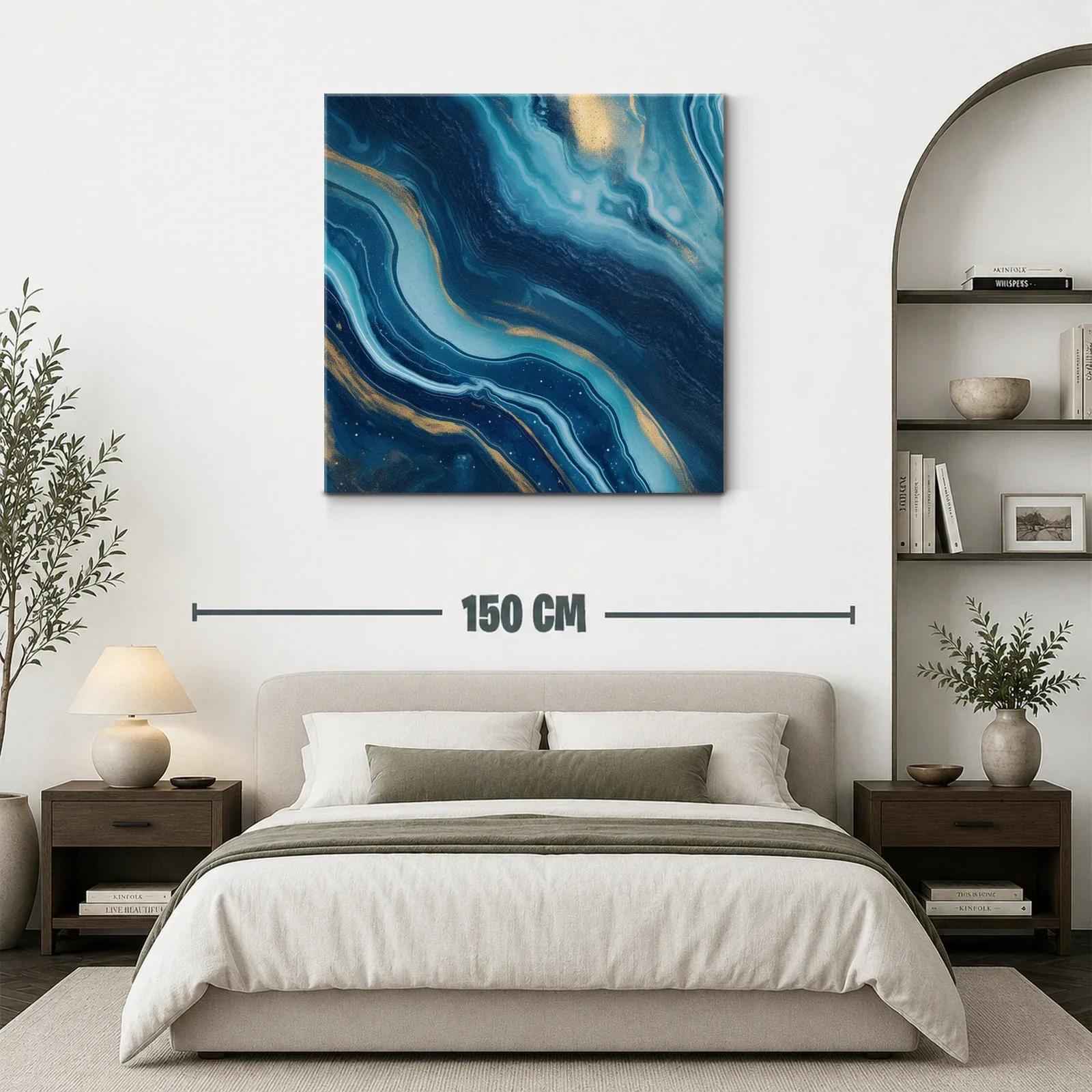 Cuadro abstracto en tonos azules y dorados vibrantes — miniatura 3