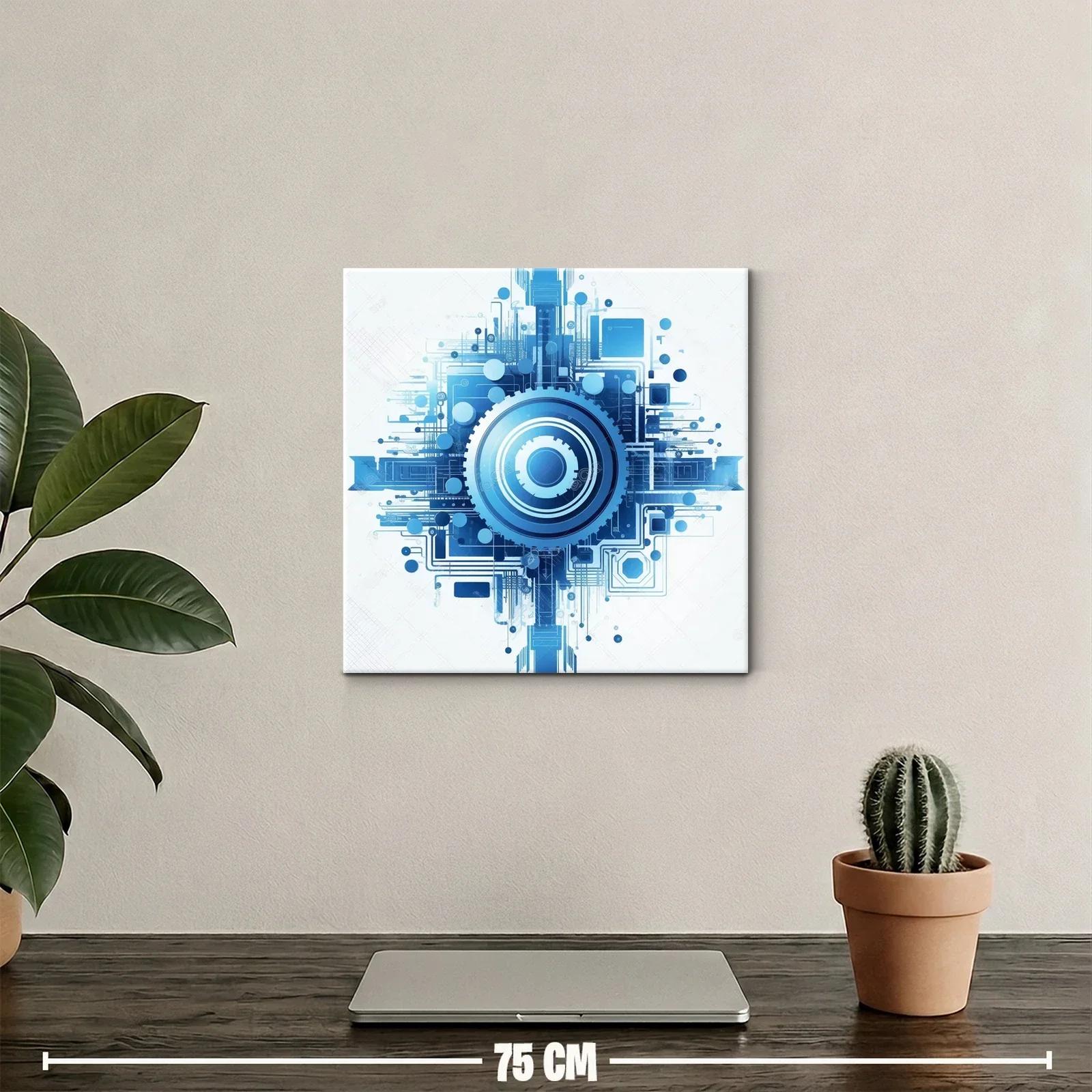 Cuadro abstracto con diseño tecnológico en tonos azules — miniatura 2