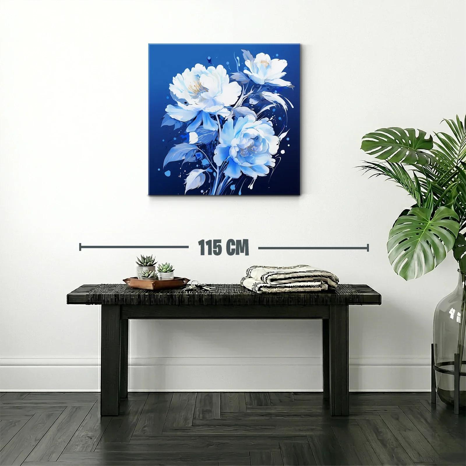 Elegantes flores blancas sobre fondo azul intenso — miniatura 2