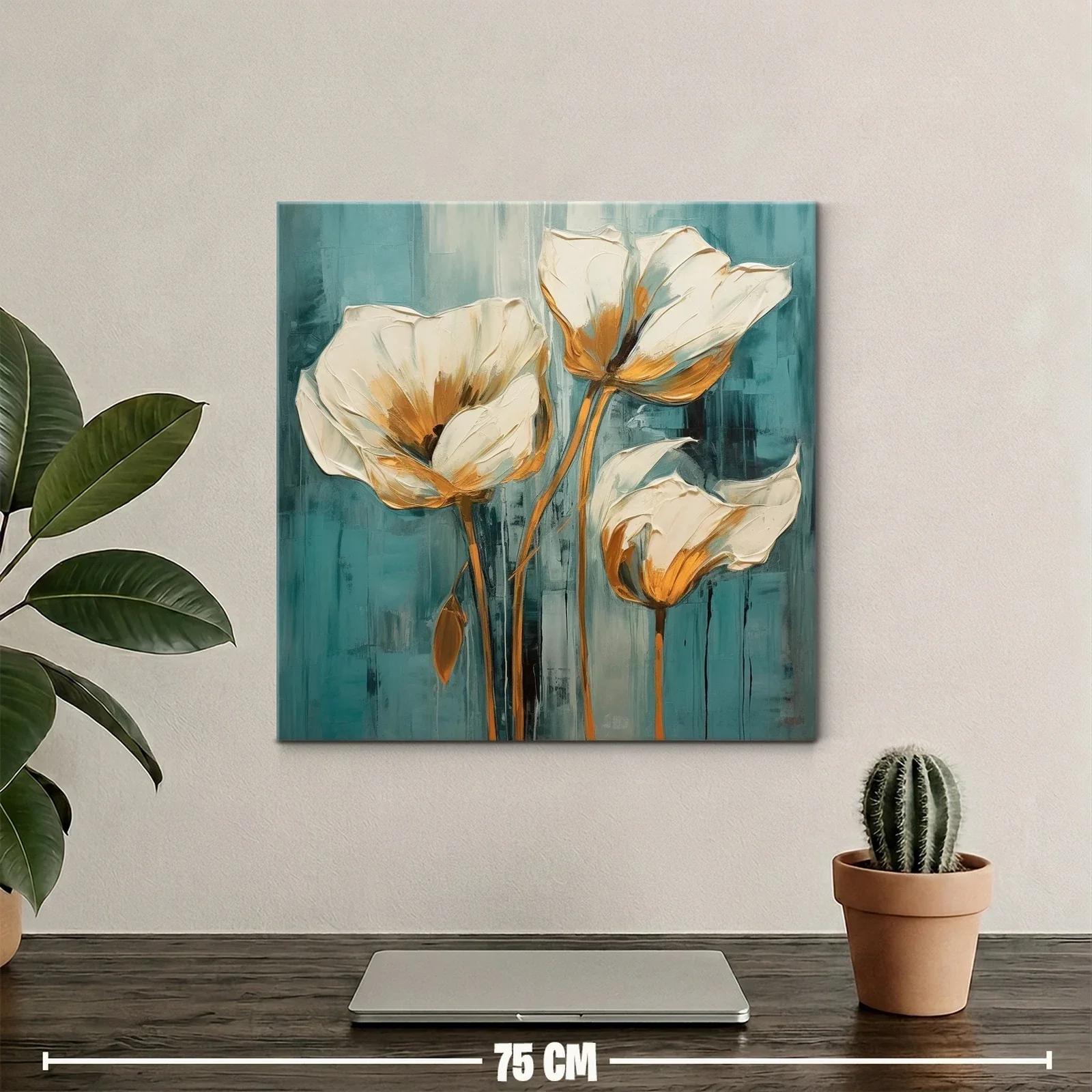 Cuadro floral elegante con tonos crema y azul verdoso — miniatura 2