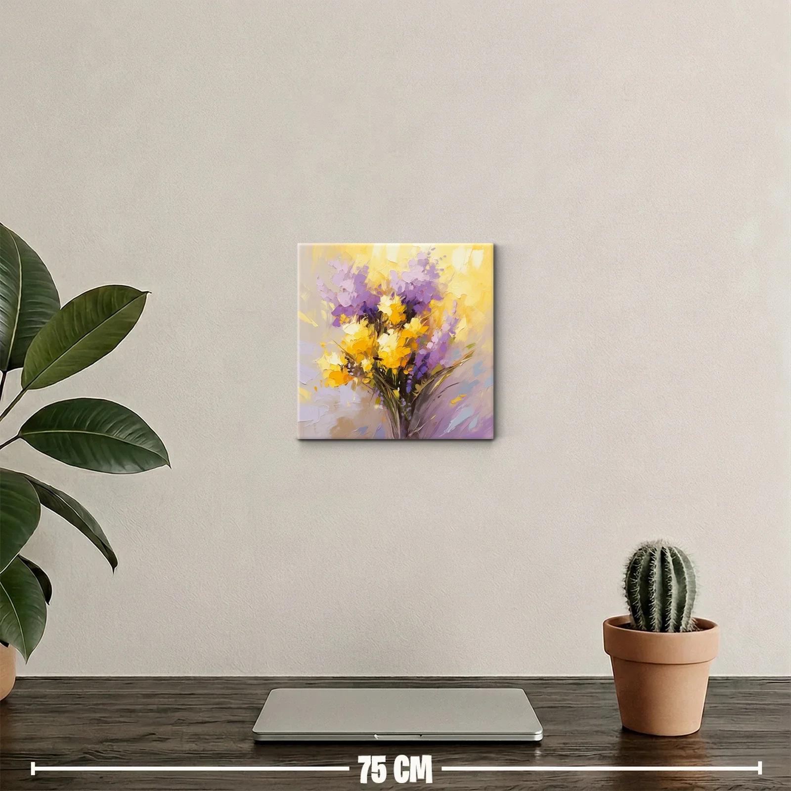 Cuadro decorativo con bouquet de flores en tonos amarillos y morados — miniatura 2