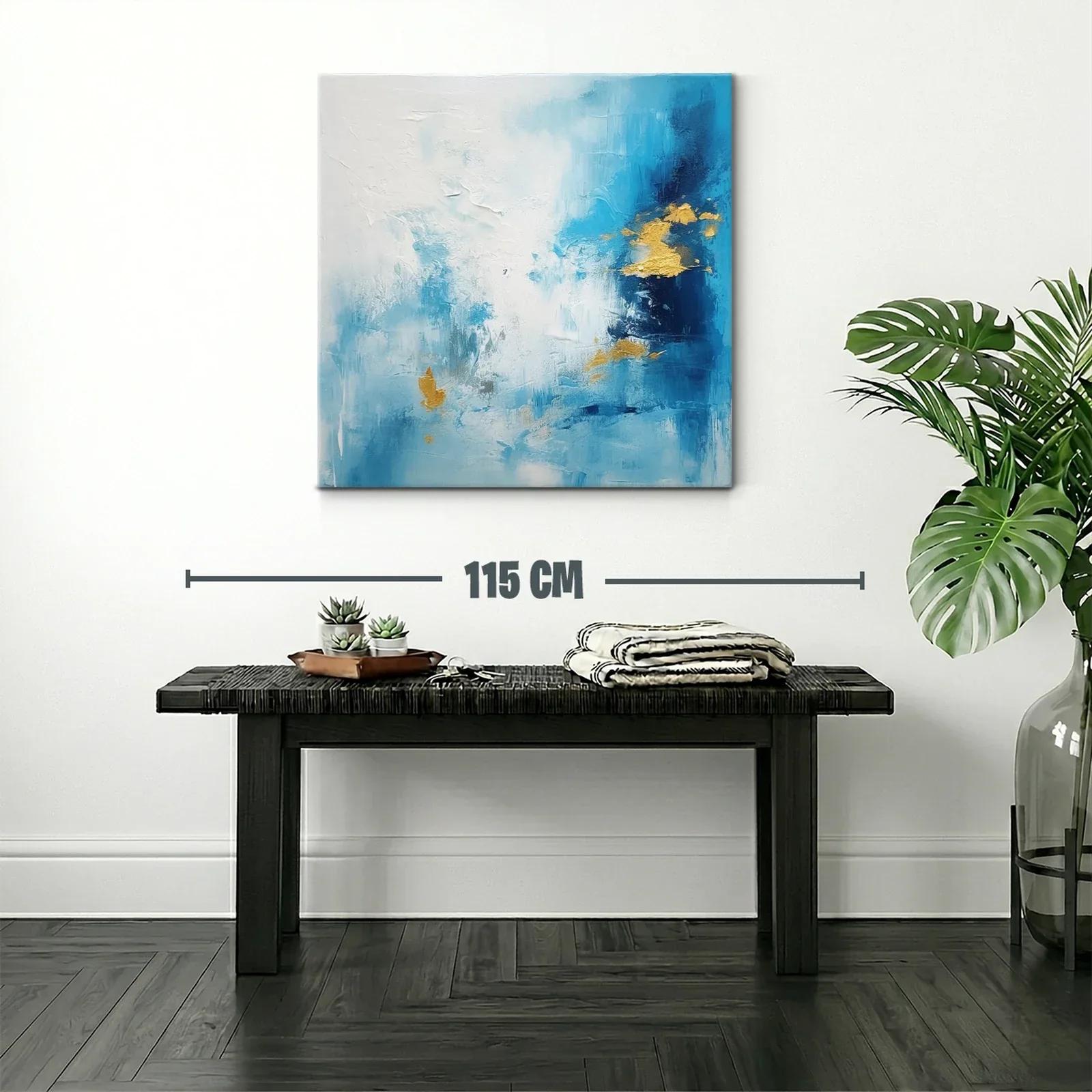 Cuadro abstracto con tonos azules y toques dorados — miniatura 2