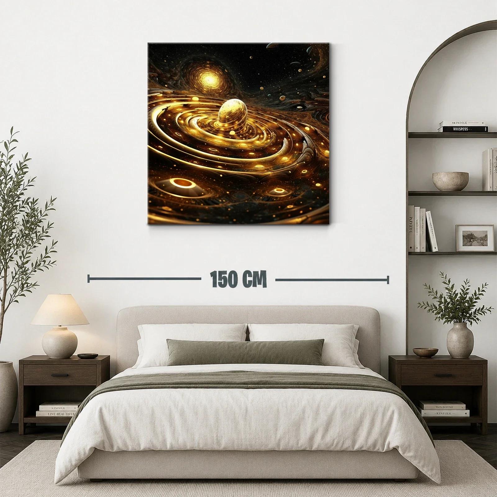 Cuadro abstracto con espirales doradas y estrellas — miniatura 3