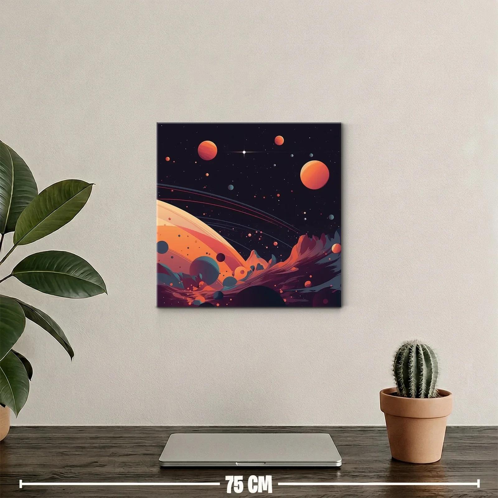Cuadro cósmico con planetas anaranjados en espacio oscuro — miniatura 2