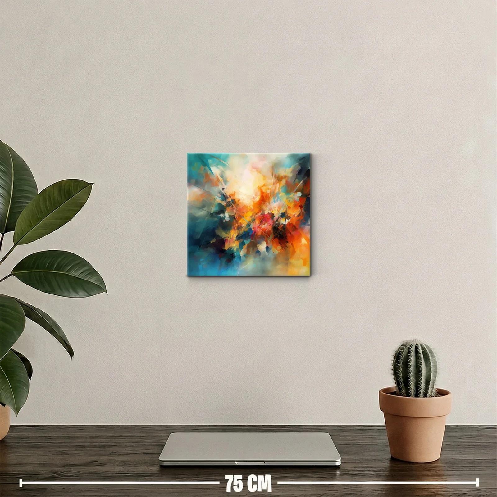 Cuadro abstracto con explosión de colores cálidos y fríos — miniatura 2