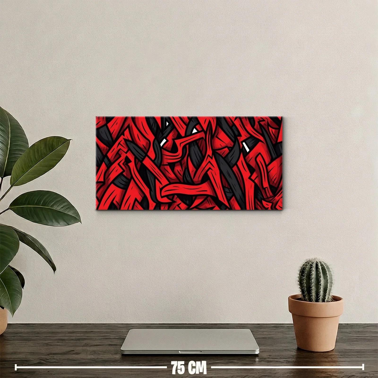 Cuadro grafiti abstracto rojo y negro con ritmo dinámico — miniatura 2
