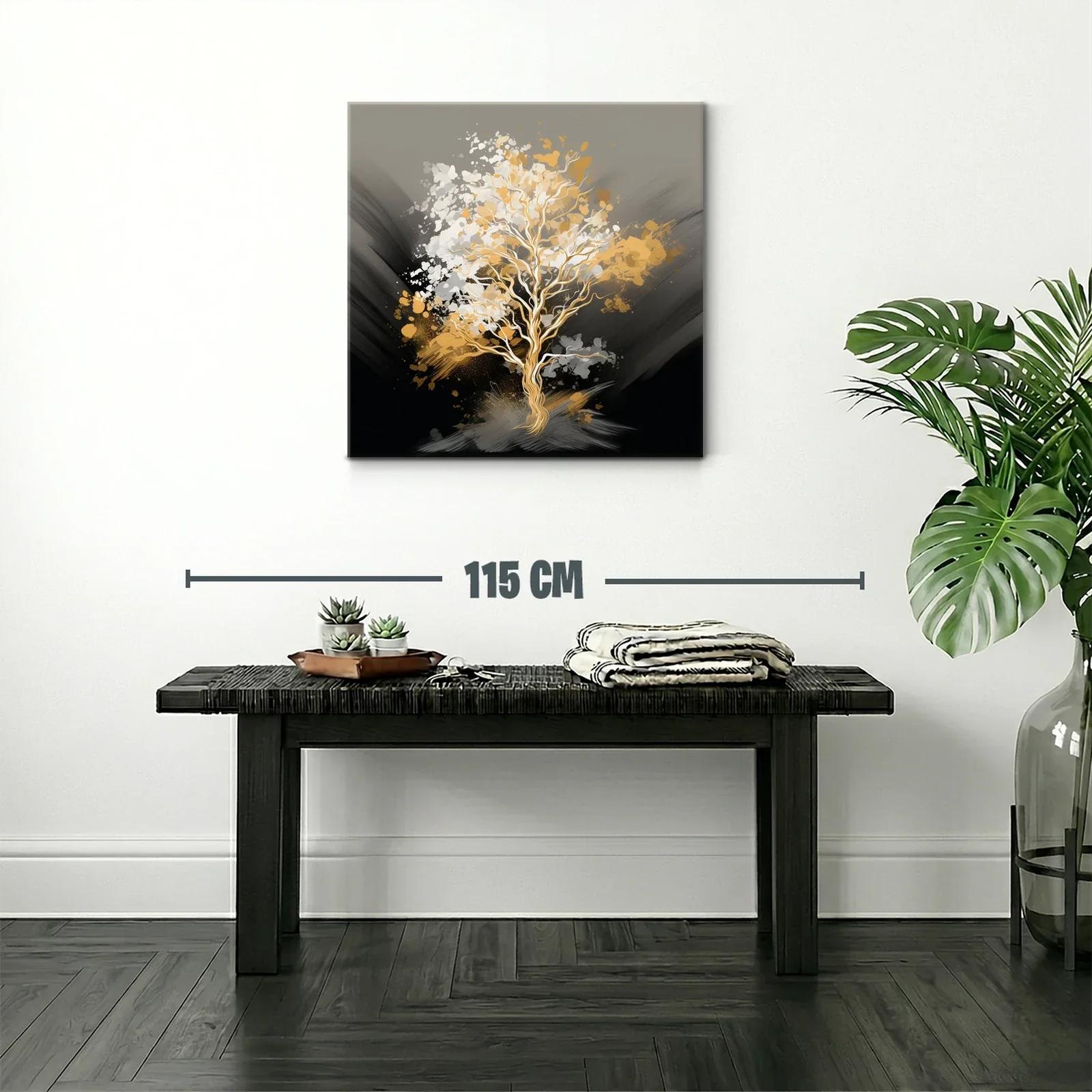 Árbol dorado con pinceladas abstractas en tonos neutros — miniatura 2